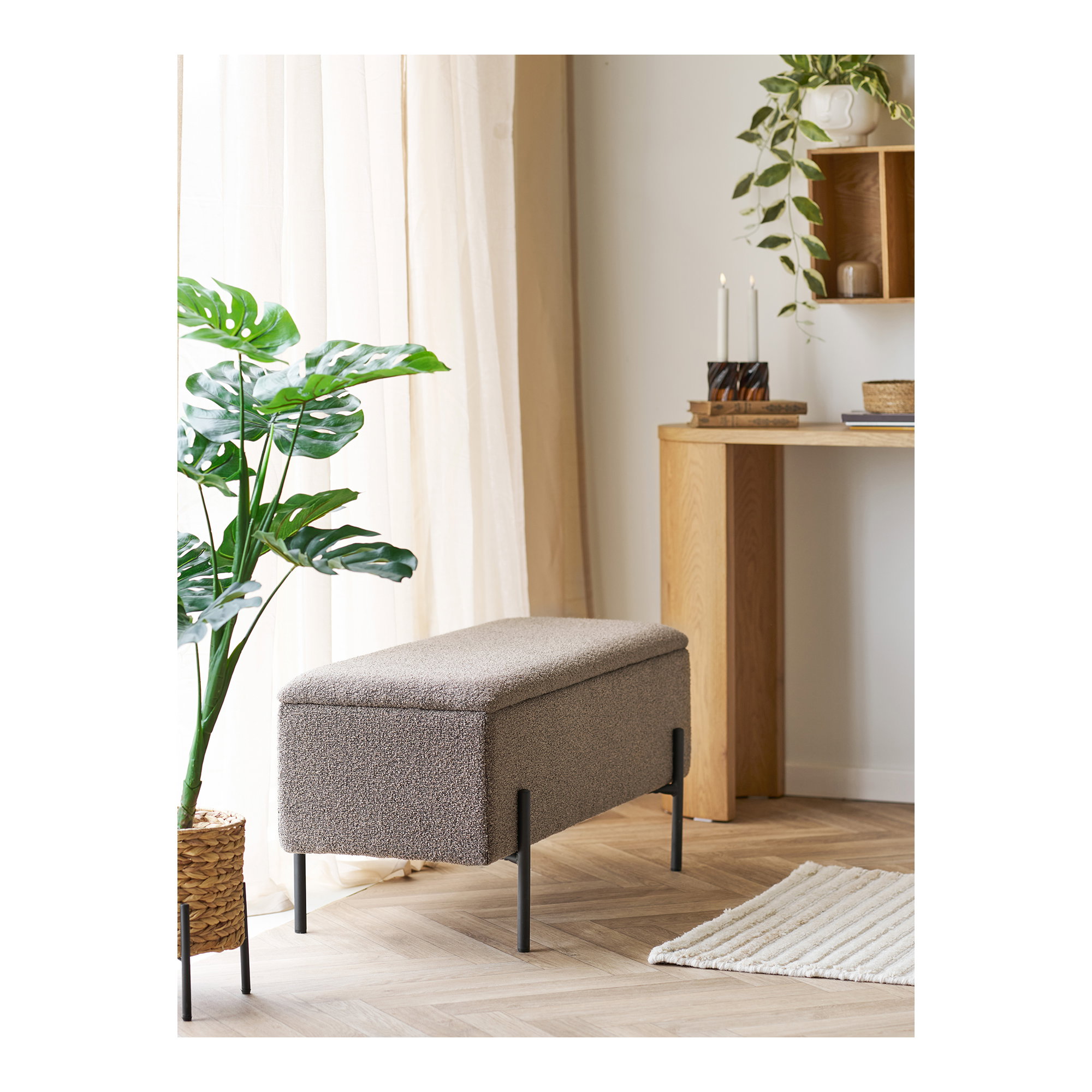 Watford Bænk med opbevaring, bouclé, brun, 95x36,5x43 cm, HN1061 - Billede 7