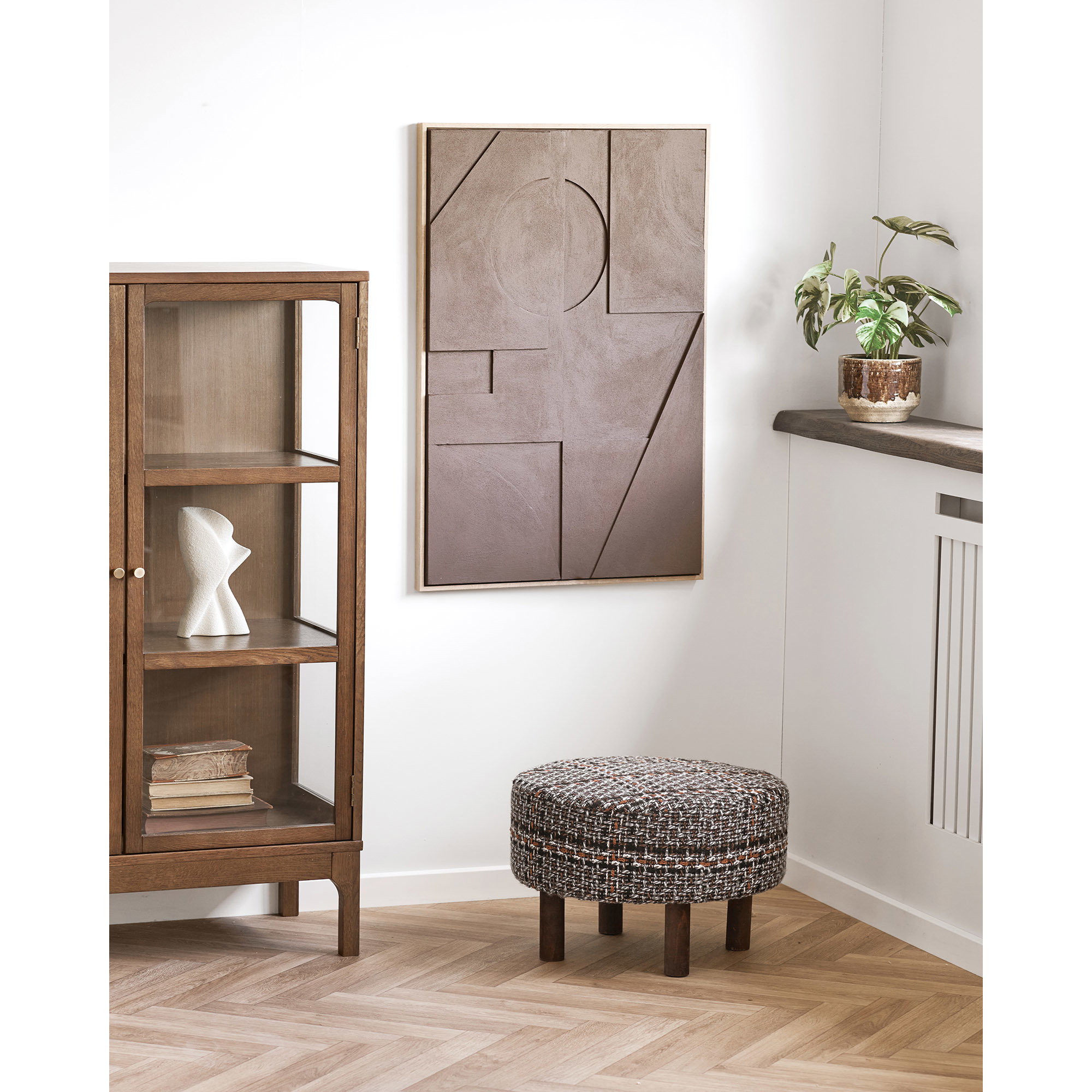 Falkirk Puf, sort, brune ben, ø50x36 cm, HN1304 - Billede 5
