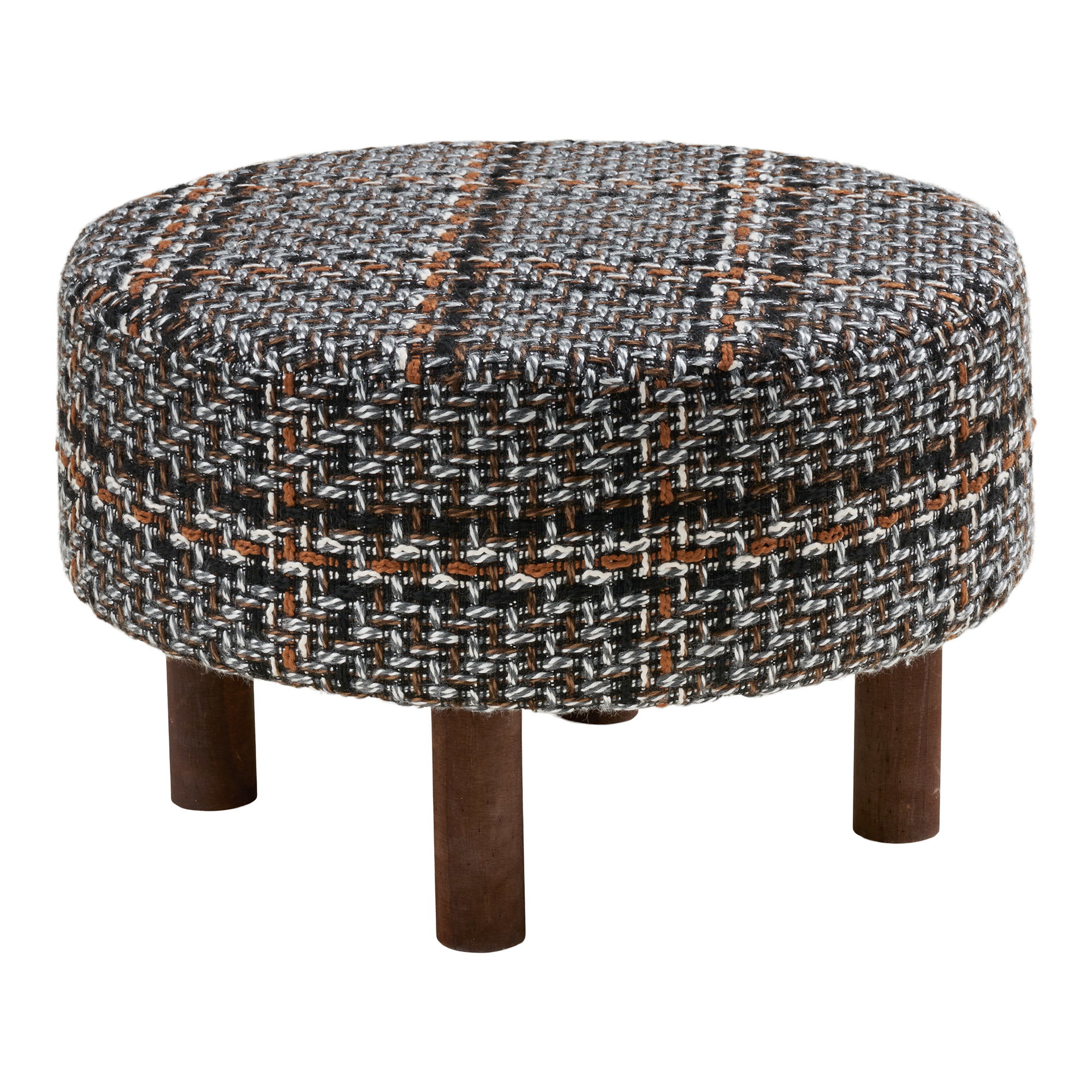 Falkirk Puf, sort, brune ben, ø50x36 cm, HN1304