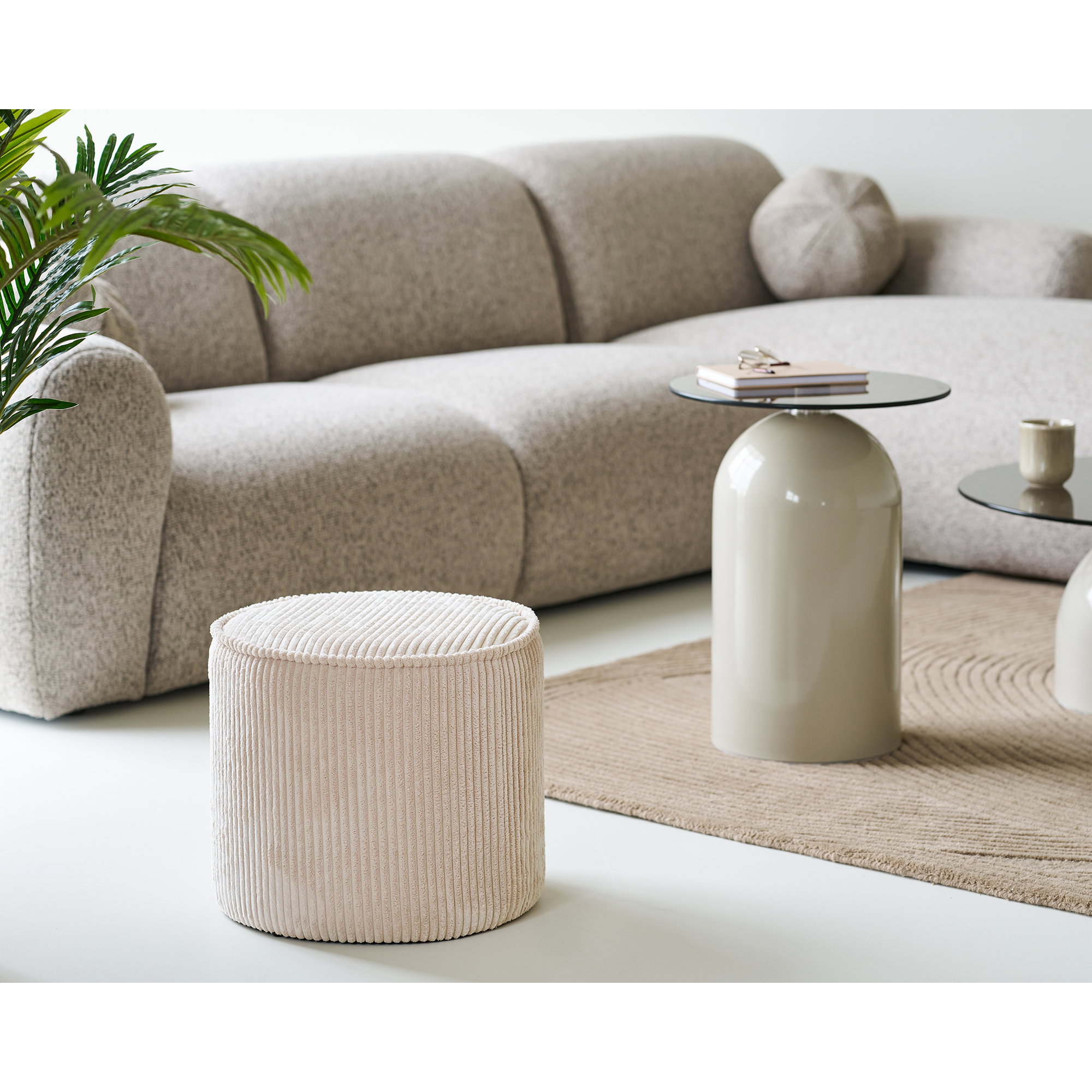 Taupo Puf, fløjl, beige, ø40x35 cm, HN1424 - Billede 4
