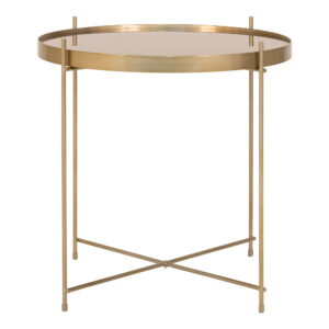 Venezia Sofabord, messing farvet stål, glas, Ø48xh48cm