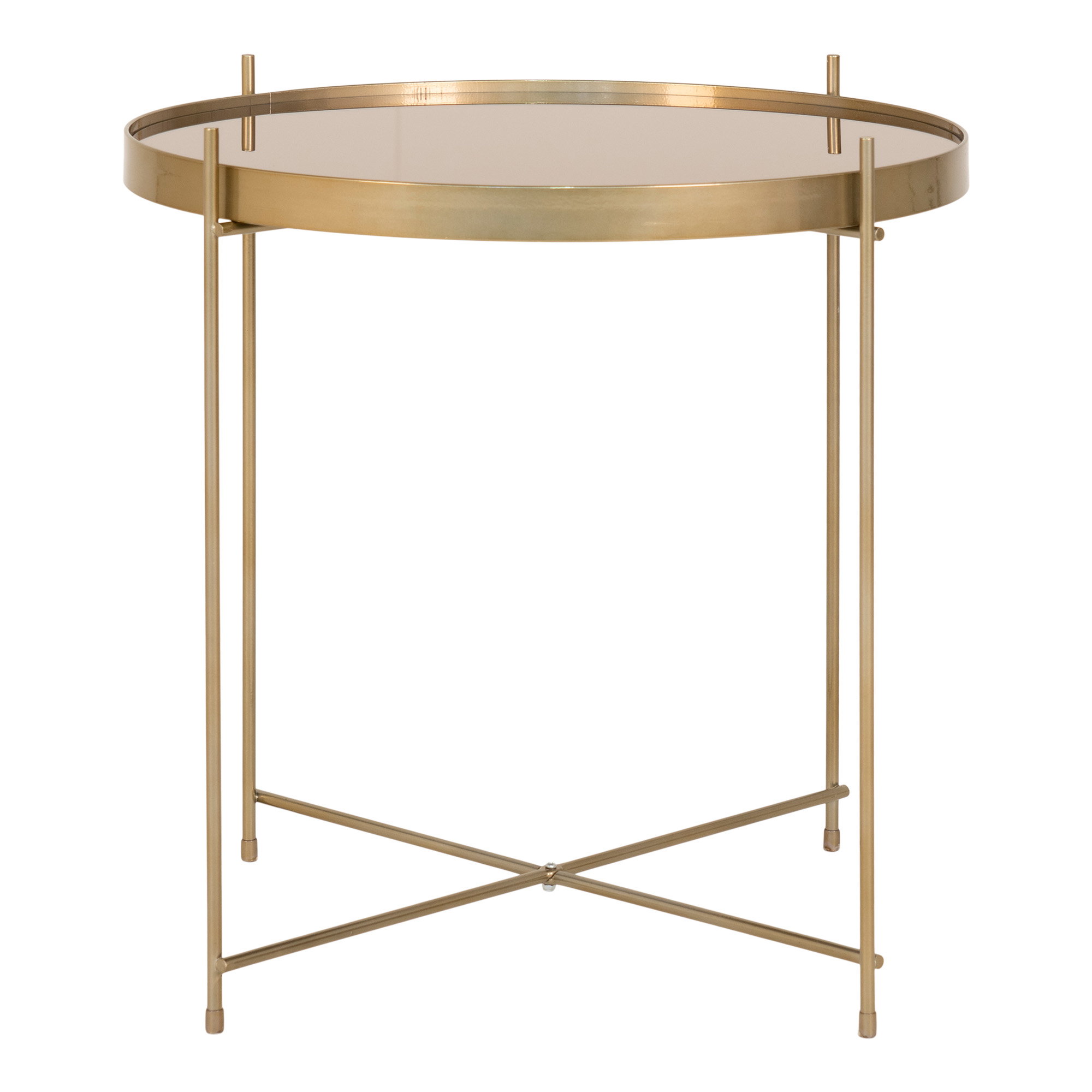 Venezia Sofabord, messing farvet stål, glas, Ø48xh48cm