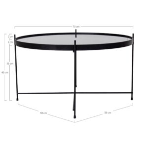 Venezia Sofabord, sort stål med glas Ø70xh40cm - Billede 4