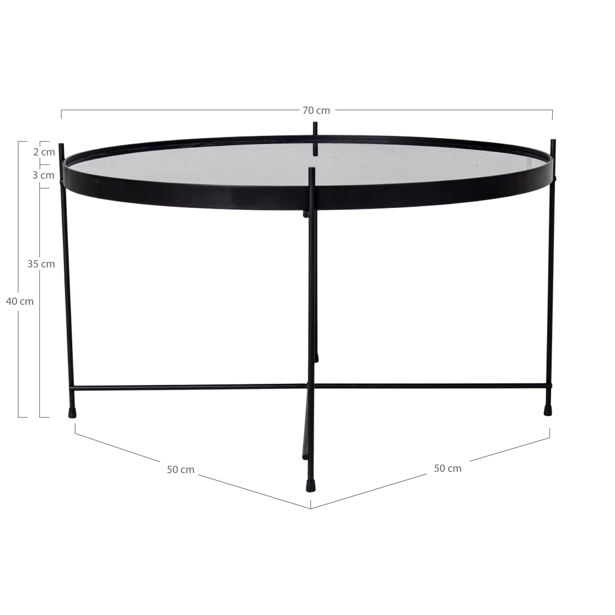 Venezia Sofabord, sort stål med glas Ø70xh40cm - Billede 4