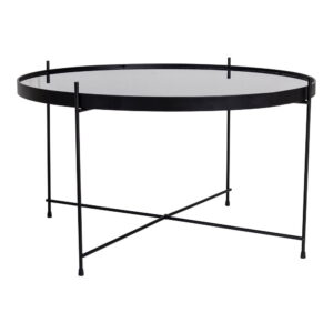 Venezia Sofabord, sort stål med glas Ø70xh40cm