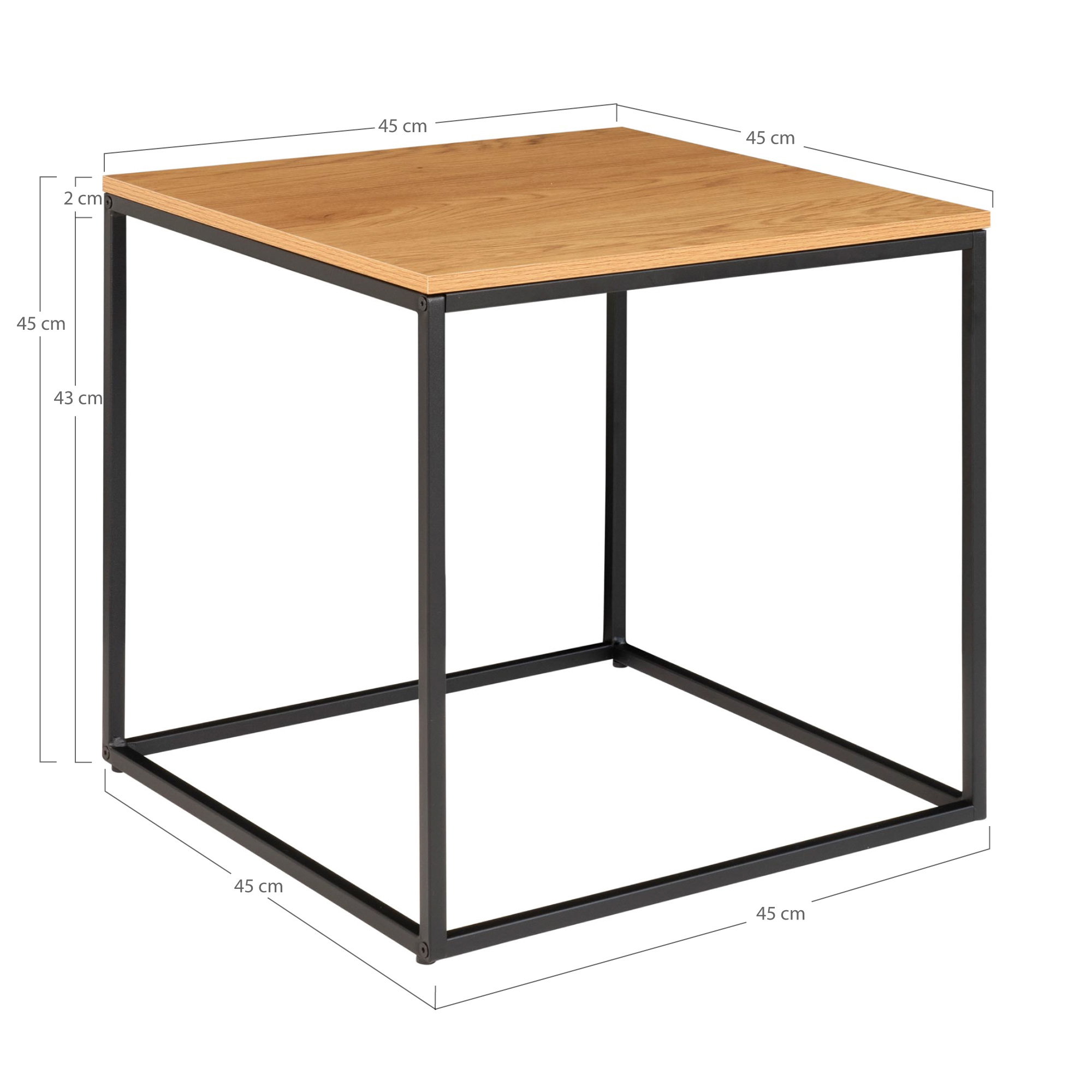 Vita Hjørnebord, egetræslook, sort stel, 45x45x45 cm - Billede 5
