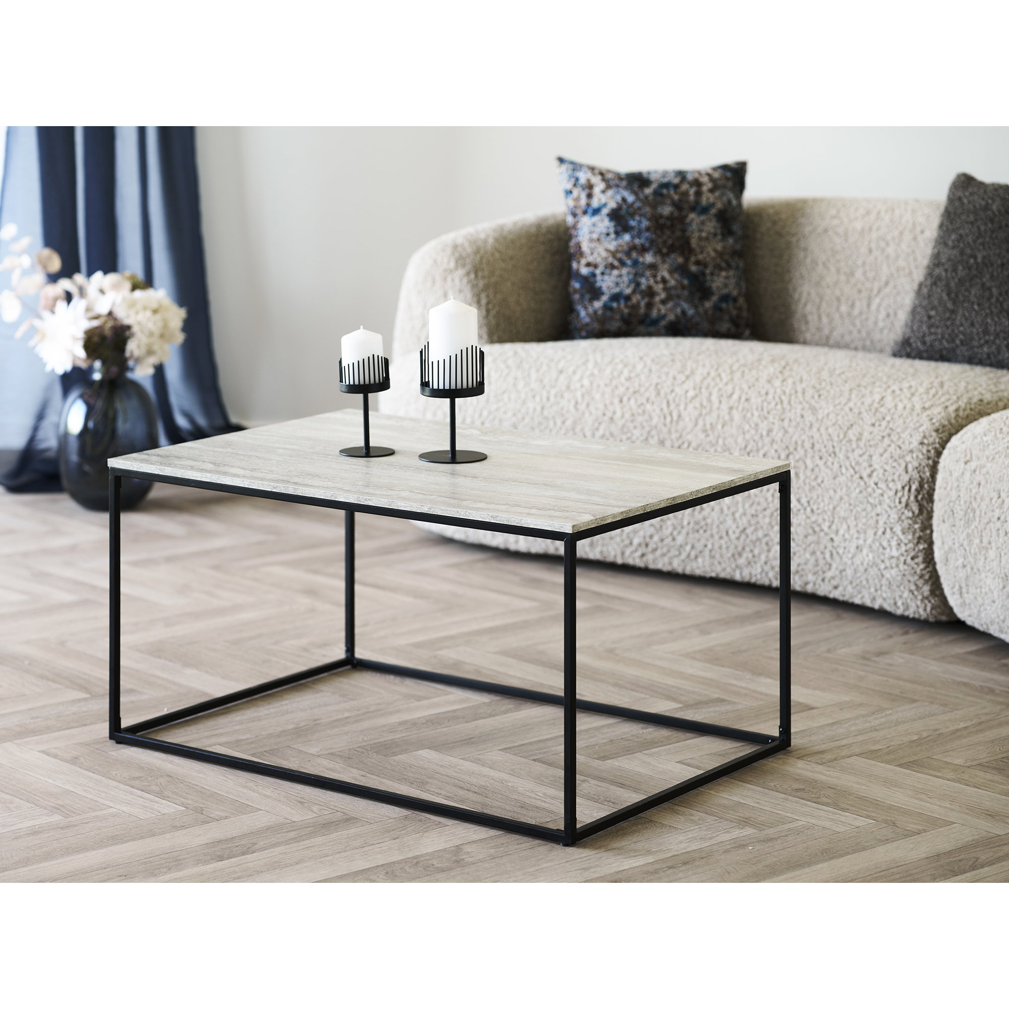 Vita Sofabord, travertin look, sort stel, 90x60x45 cm - Billede 4