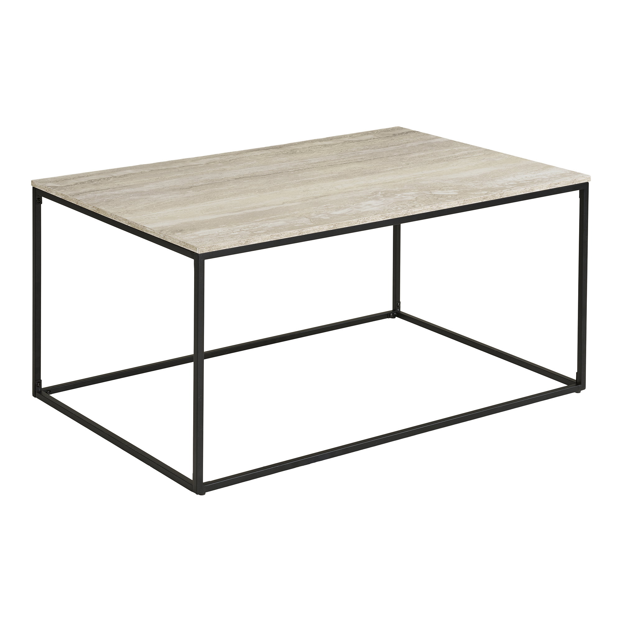 Vita Sofabord, travertin look, sort stel, 90x60x45 cm