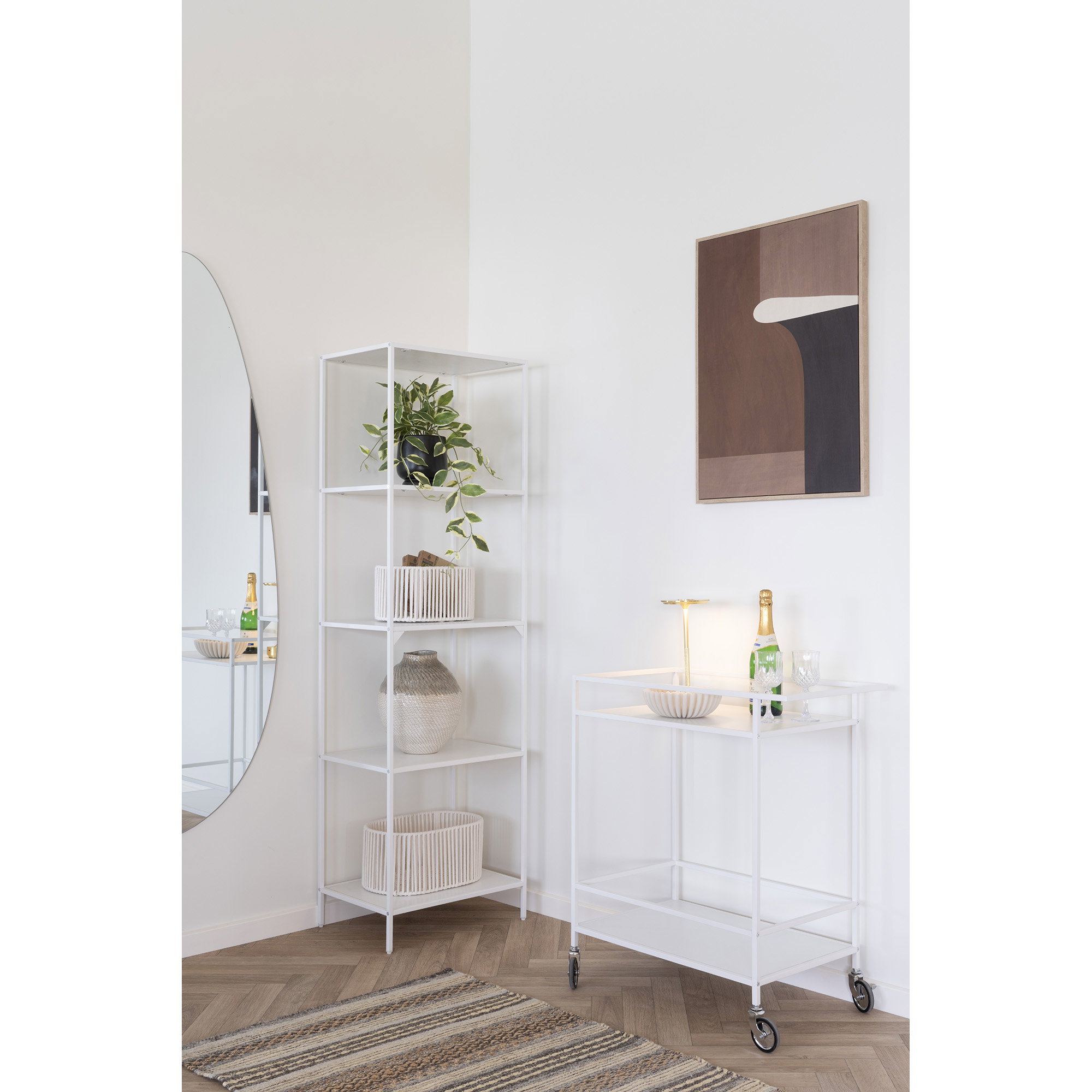 Vita Barvogn, 2 hvide hylder, hvidt stel, 68x40x79 cm - Billede 4