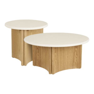 Sofabordssæt, Motril Sofabord, cement/askefiner, hvid/natur, ø80x37 & ø50x45cm
