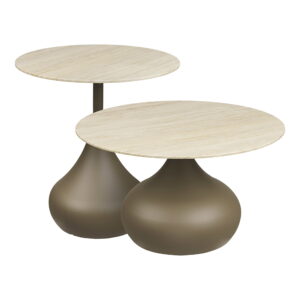 Sofabordssæt, Pienza sofabord, metal/hærdet glas, khaki, ø70x42 & ø50x54 cm cm