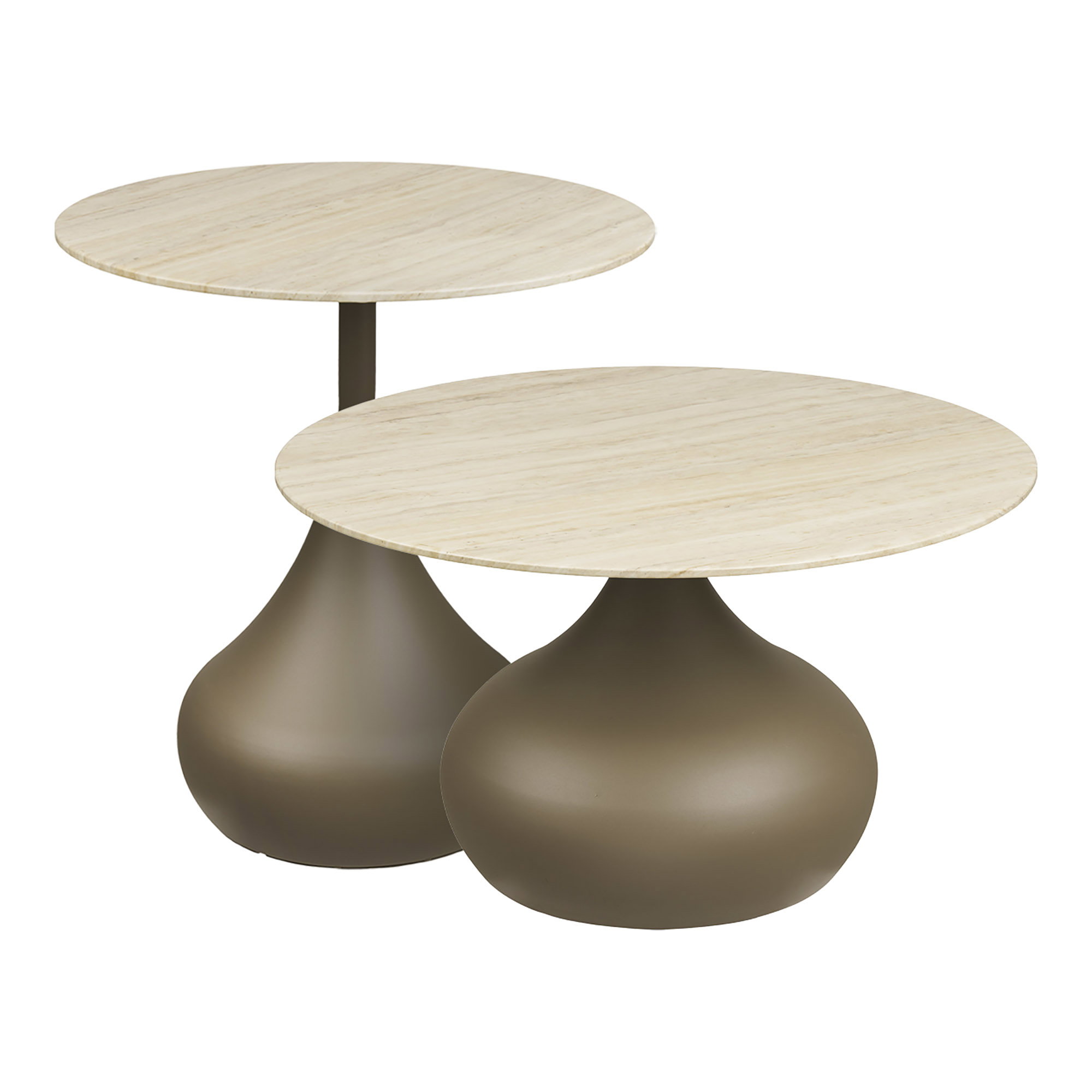 Sofabordssæt, Pienza sofabord, metal/hærdet glas, khaki, ø70x42 & ø50x54 cm cm