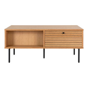 Kyoto Sofabord, 2 skuffer, egefiner, natur, sorte metalben, 50x100x45 cm - Billede 3