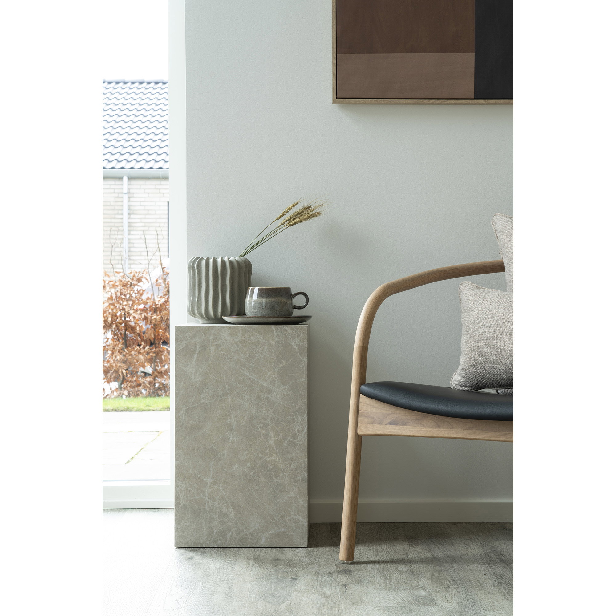 Prague Hjørnebord, marmor look, beige, 30x30x50 cm - Billede 3