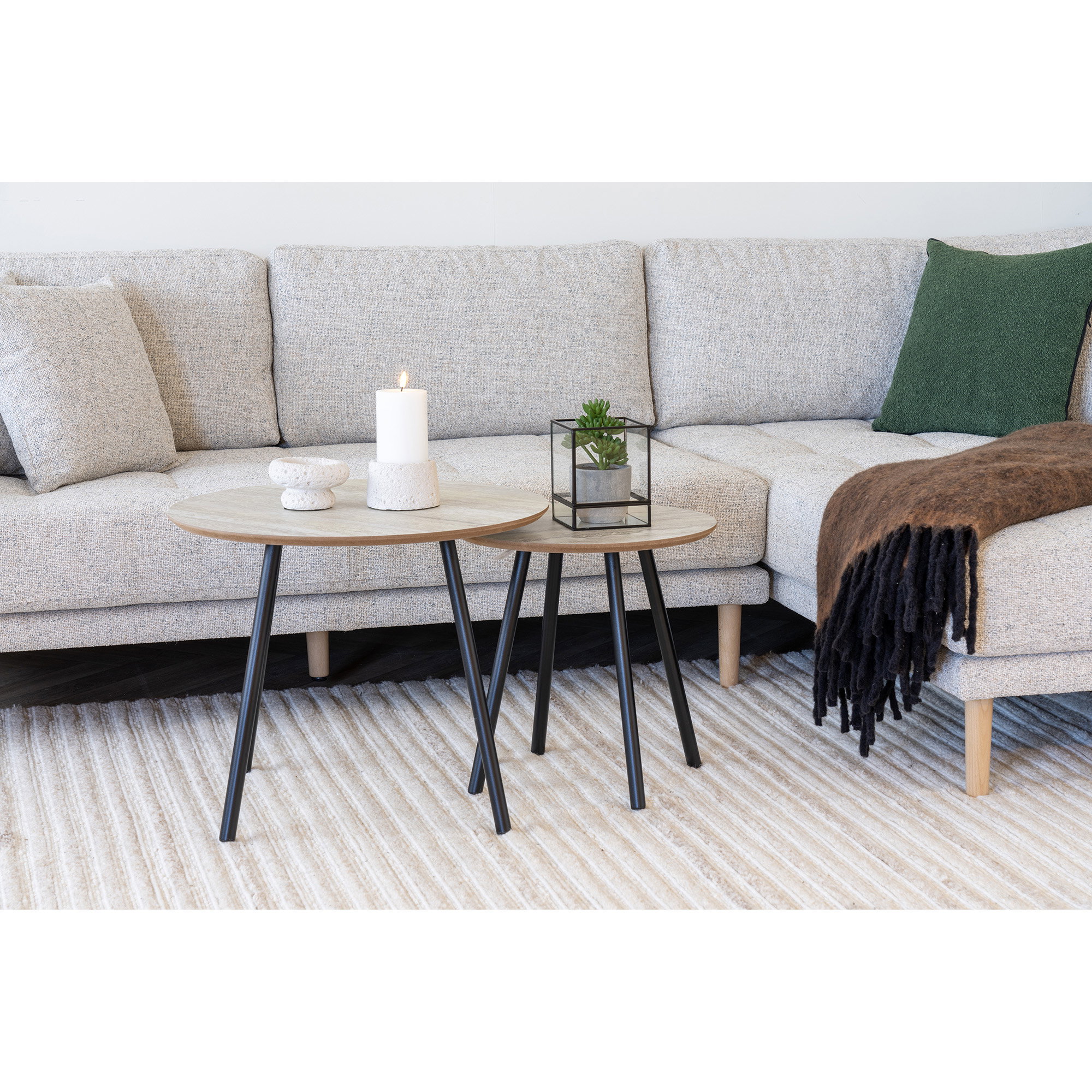 Aalst Sofabord, travertin look, sorte ben, ø55x45 cm - Billede 5