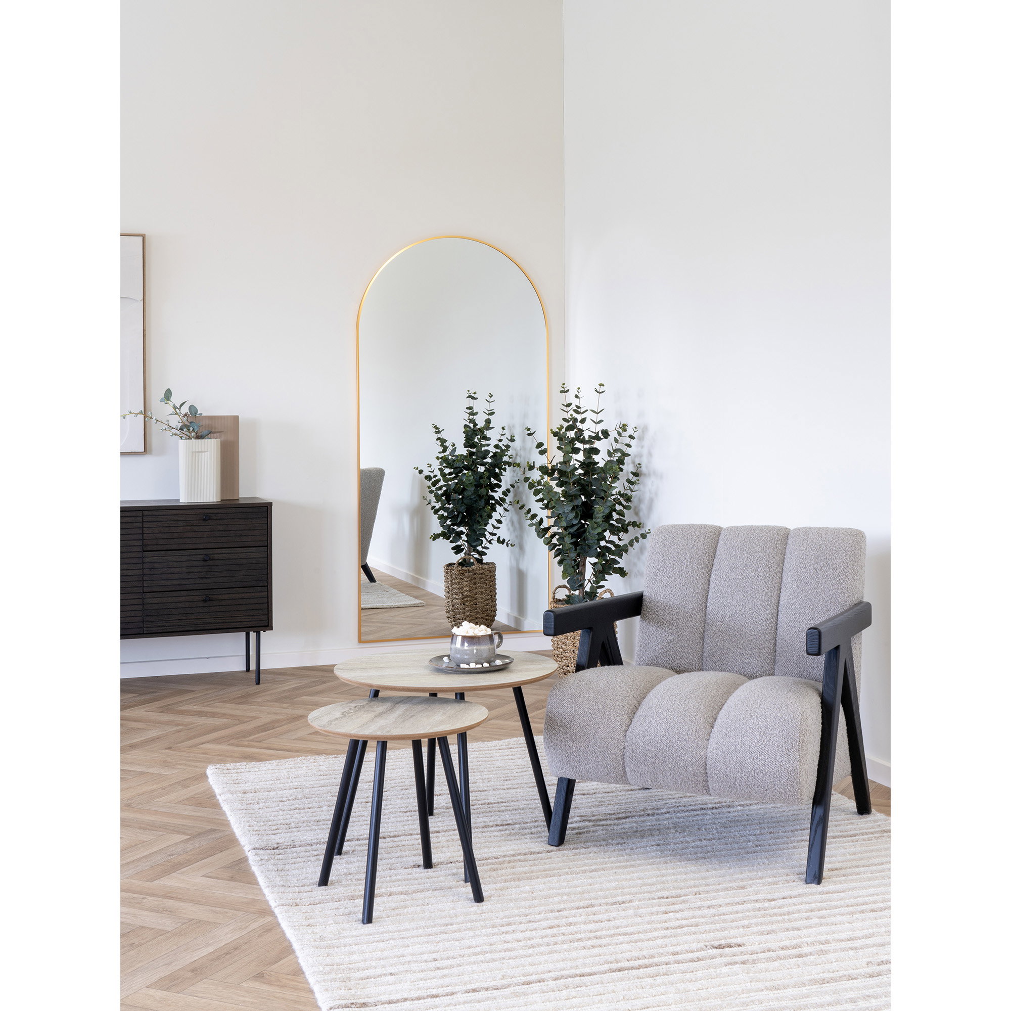 Aalst Sofabord, travertin look, sorte ben, ø55x45 cm - Billede 6