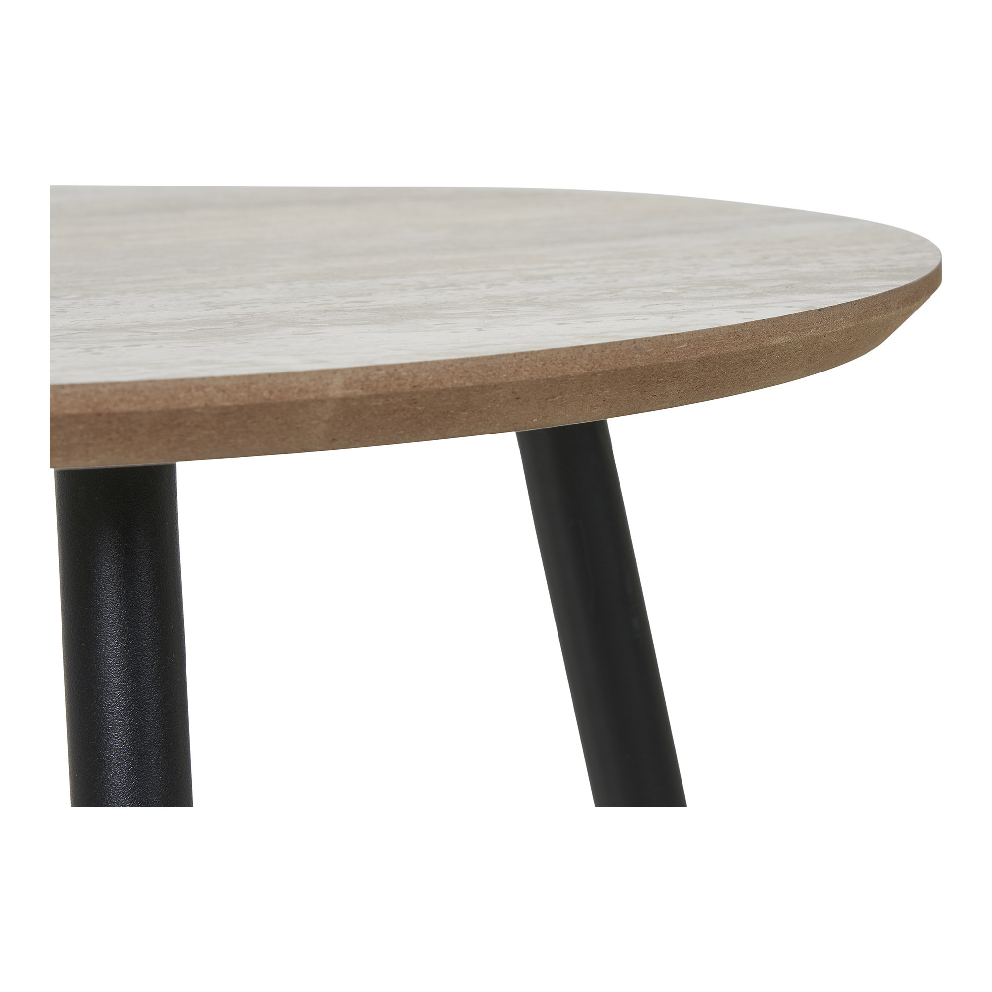 Aalst Sofabord, travertin look, sorte ben, ø55x45 cm - Billede 3