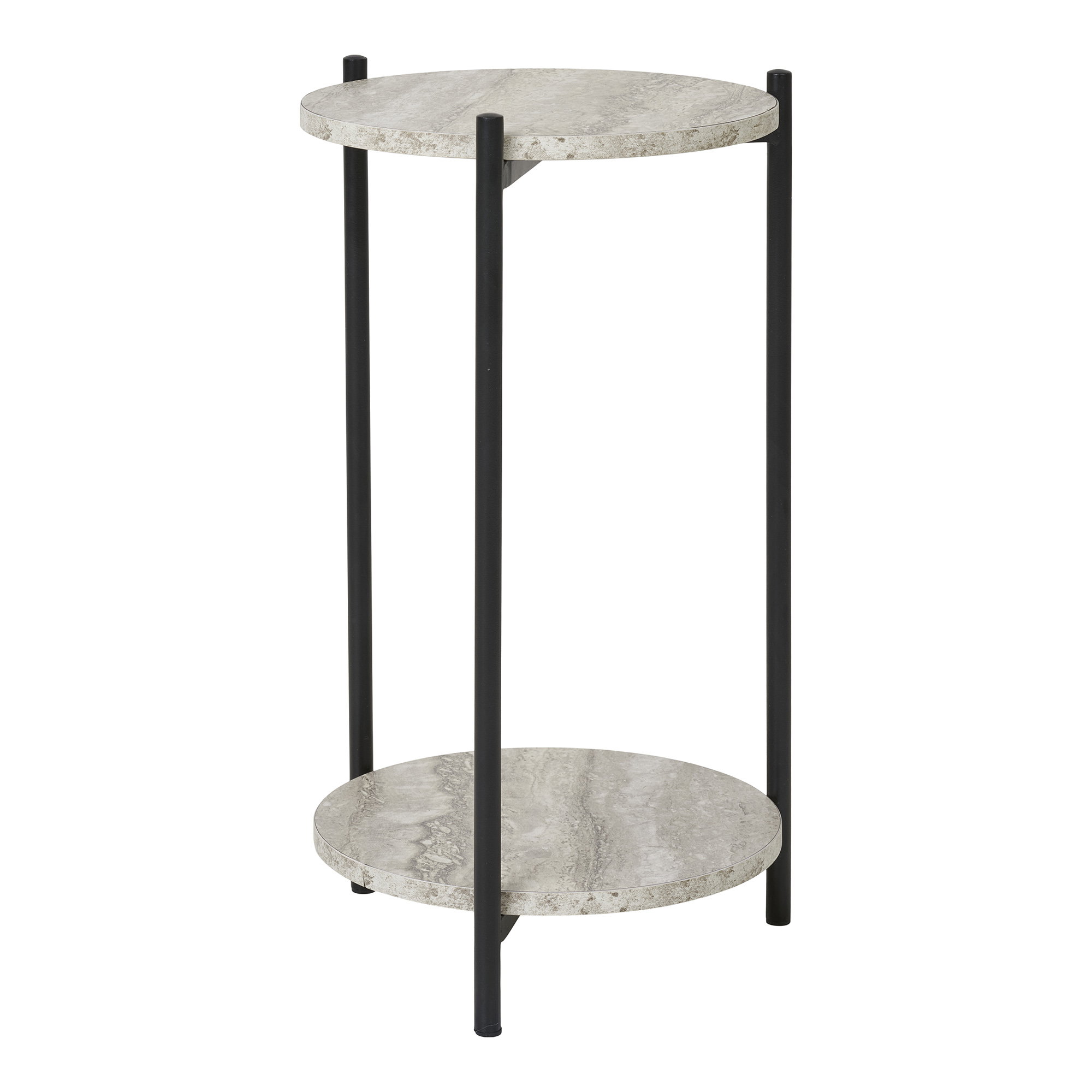 Leuven Hjørnebord, travertin look, sorte ben, ø27x46 cm - Billede 2