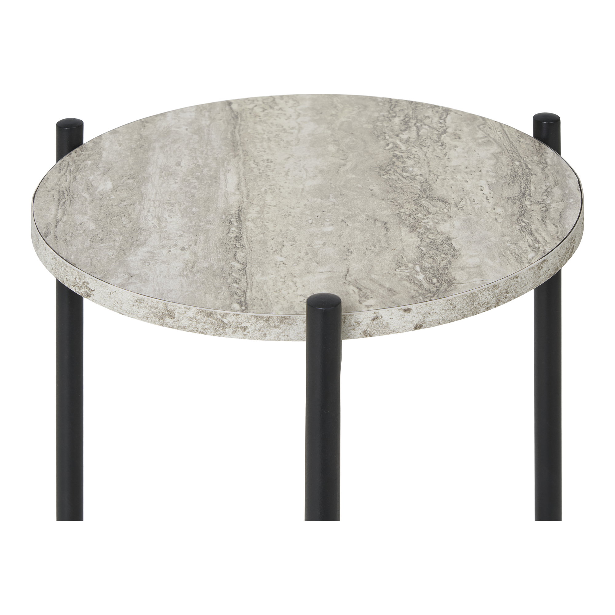 Leuven Hjørnebord, travertin look, sorte ben, ø27x46 cm - Billede 3