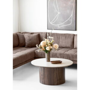 Delphi Sofabord, keramik bordplade, travertin/mørkebrun, ø80x40 cm - Billede 7