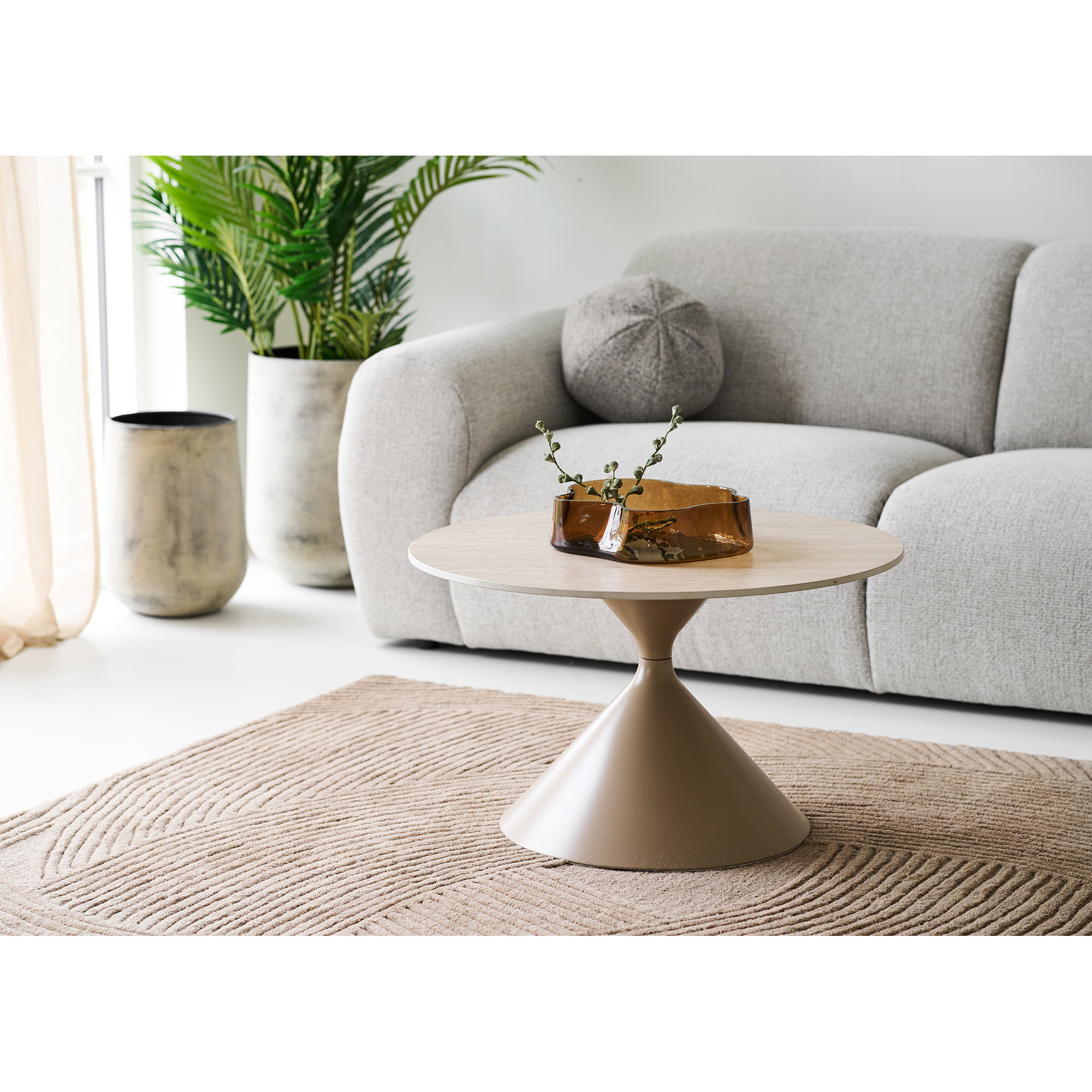 Annecy Sofabord, keramisk bordplade/stål, travertin/sand, ø70x41 cm - Billede 7
