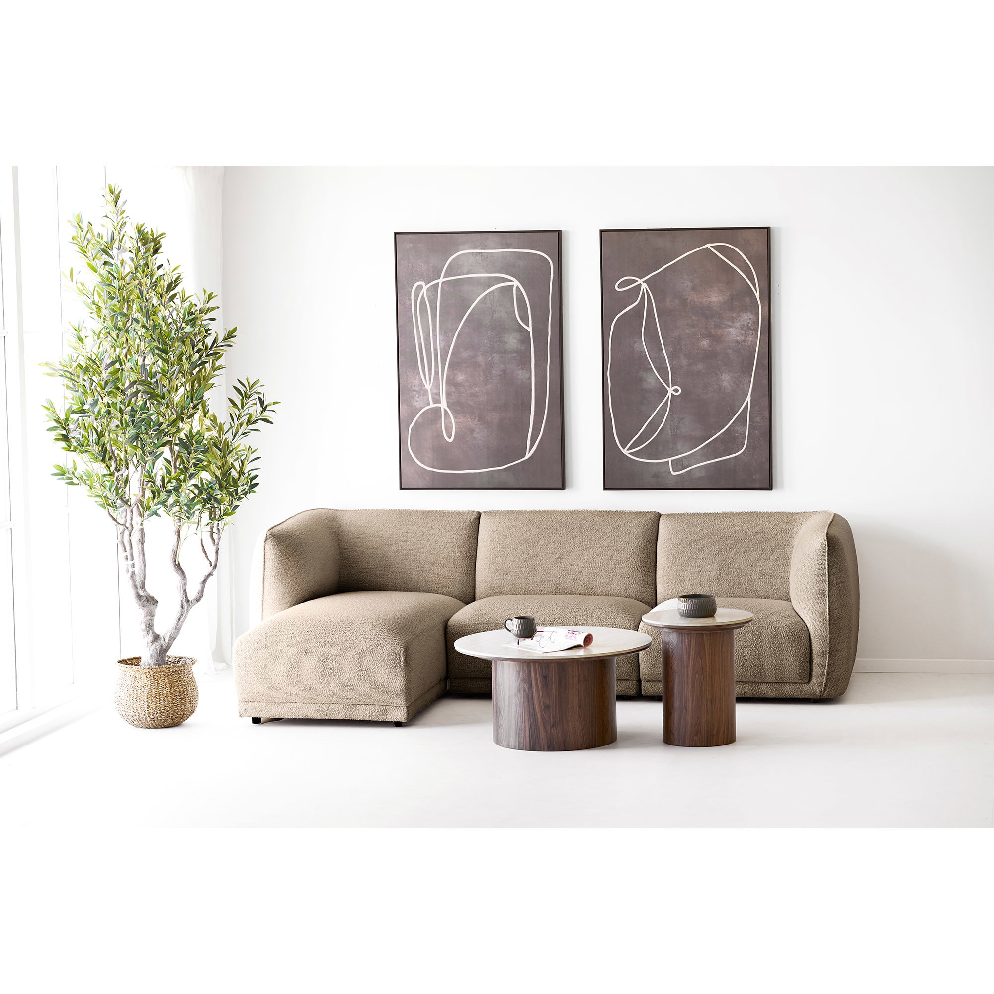 Delphi Hjørnebord, keramik bordplade, travertin/mørkebrun, ø45x50 cm - Billede 5