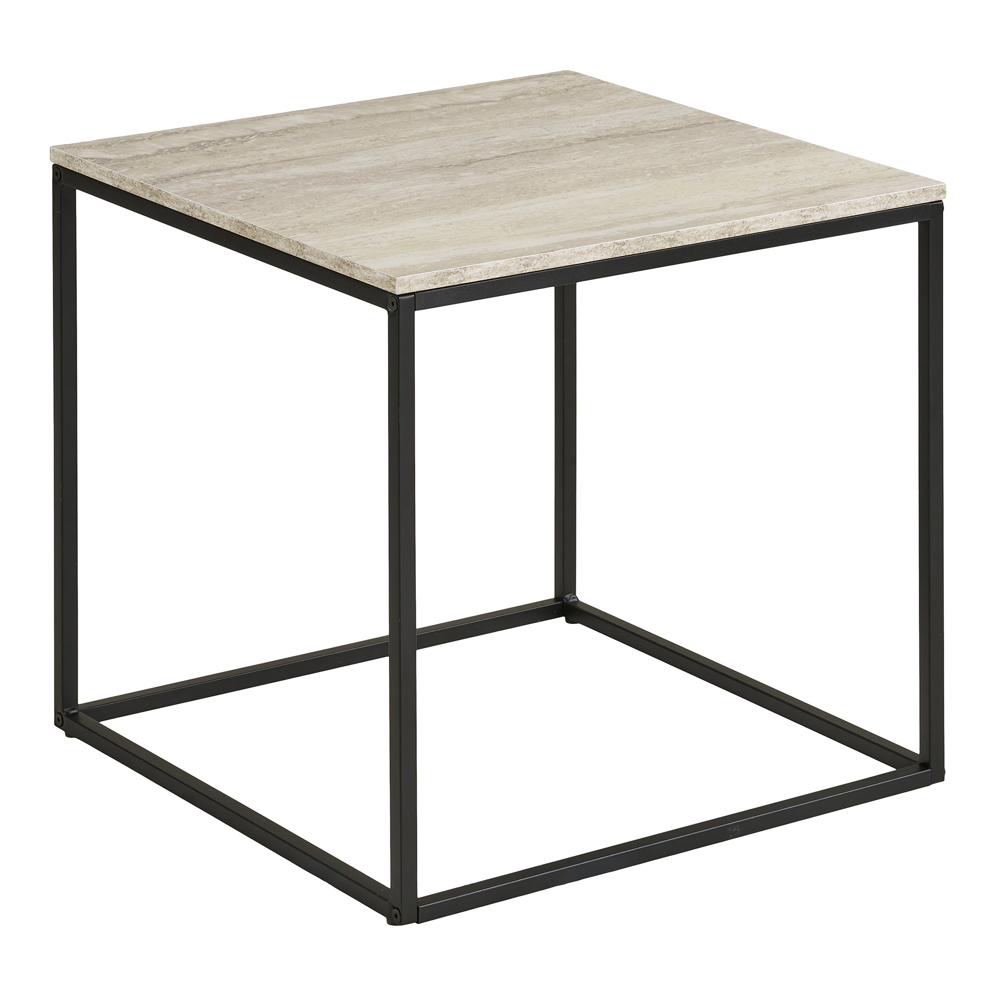 Vita Hjørnebord, travertin look, sort stel, 45x45x45 cm