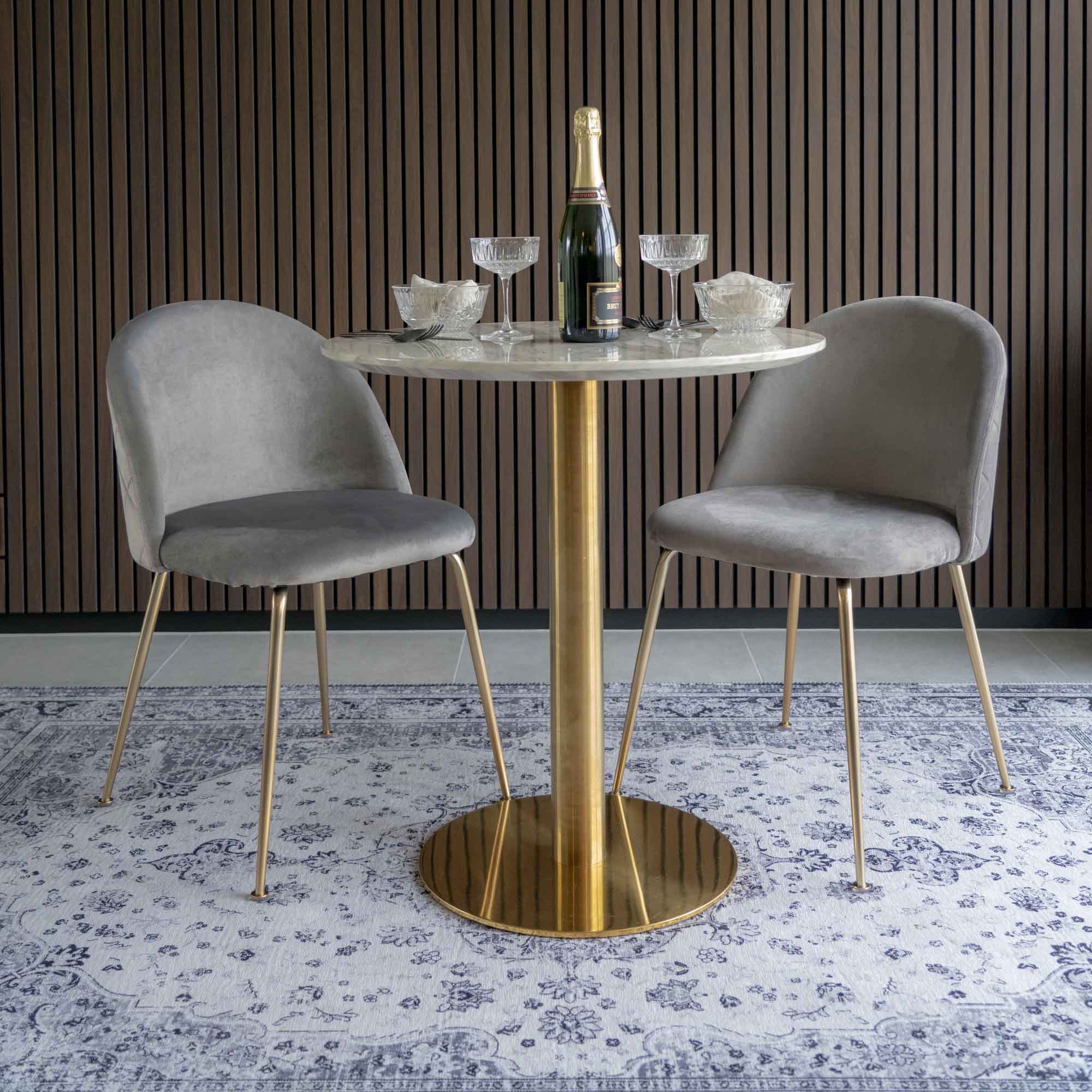 Bolzano Spisebord, marmor look bordplade, messing look base, ø70x75cm - Billede 9