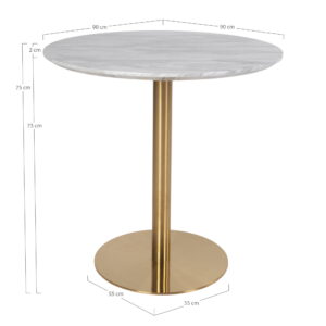 Bolzano Spisebord, marmor look bordplade, messing look base, ø90x75cm - Billede 6