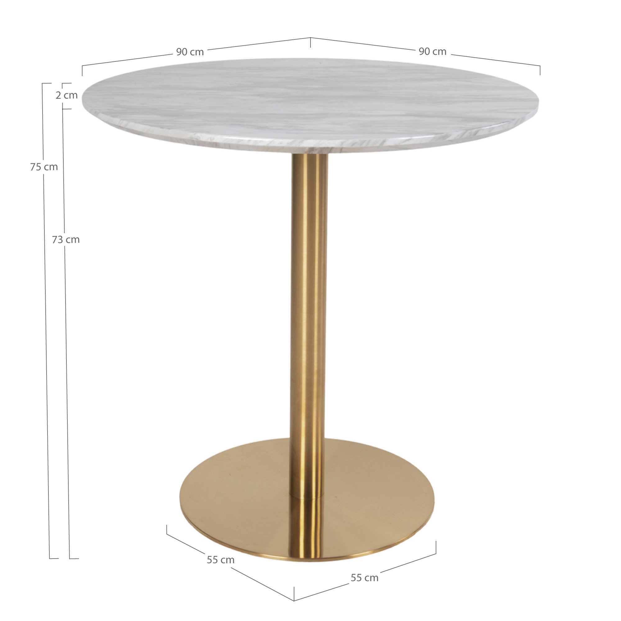 Bolzano Spisebord, marmor look bordplade, messing look base, ø90x75cm - Billede 6