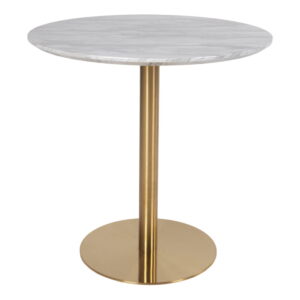 Bolzano Spisebord, marmor look bordplade, messing look base, ø90x75cm