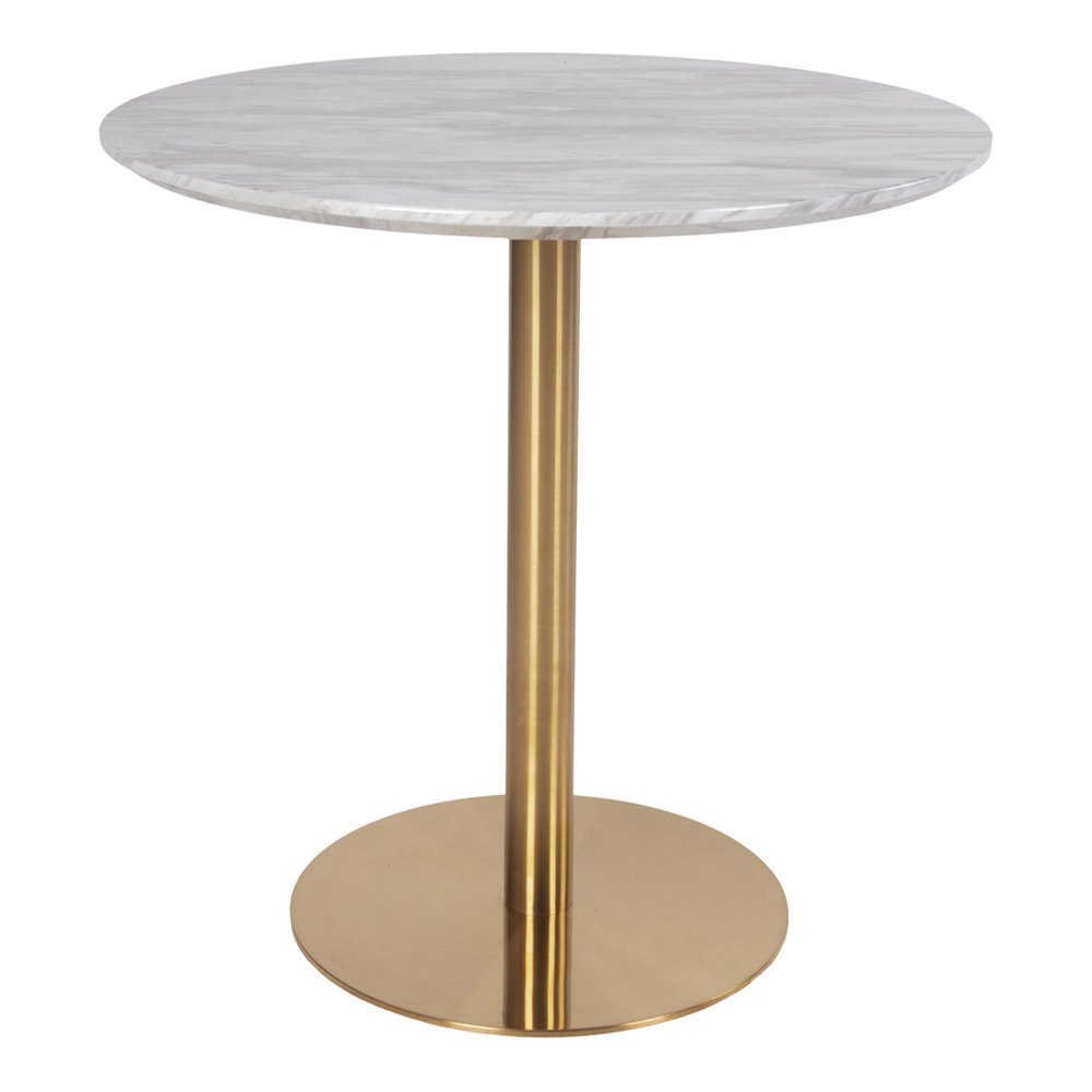 Bolzano Spisebord, marmor look bordplade, messing look base, ø90x75cm