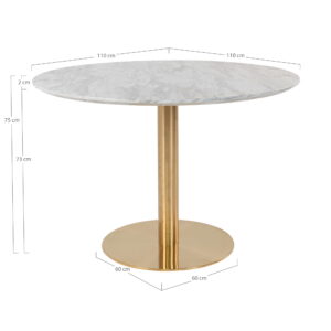 Bolzano Spisebord, marmor look bordplade, messing look base, ø110x75cm - Billede 6