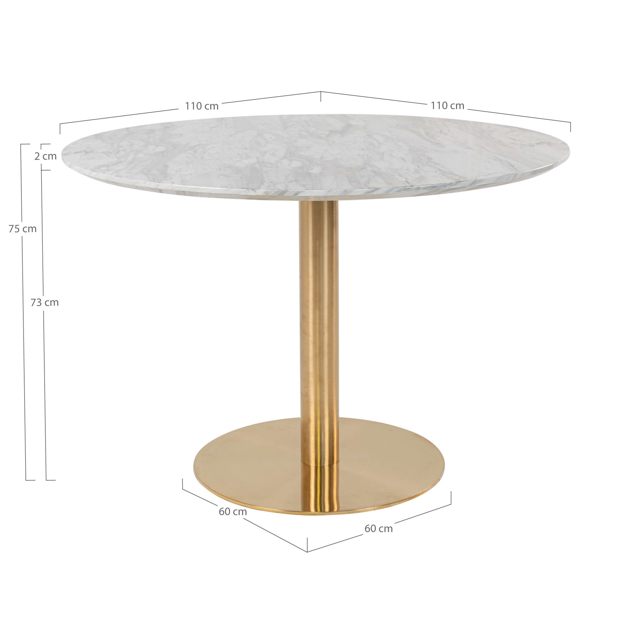 Bolzano Spisebord, marmor look bordplade, messing look base, ø110x75cm - Billede 6