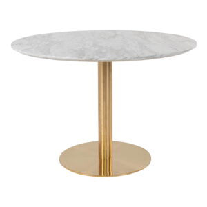 Bolzano Spisebord, marmor look bordplade, messing look base, ø110x75cm