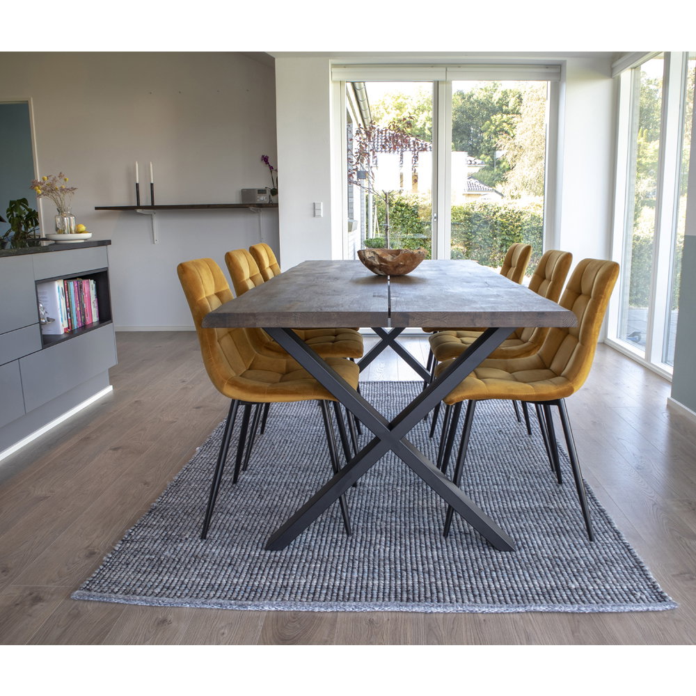 Toulon Spisebord med bølget kant, egetræ, smoked, forberedt til tillægsplader, 95x200x75 cm - Billede 5