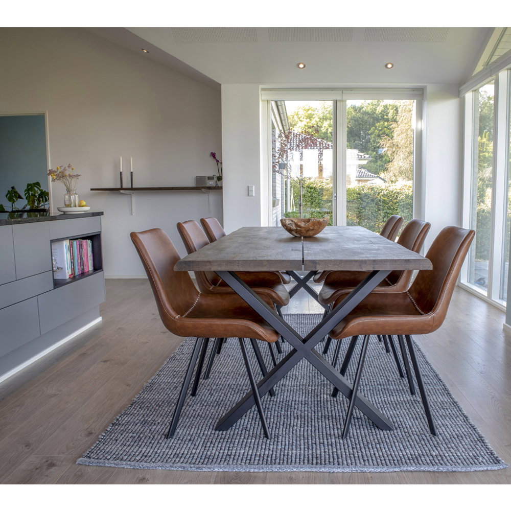 Toulon Spisebord med bølget kant, egetræ, smoked, forberedt til tillægsplader, 95x200x75 cm - Billede 10