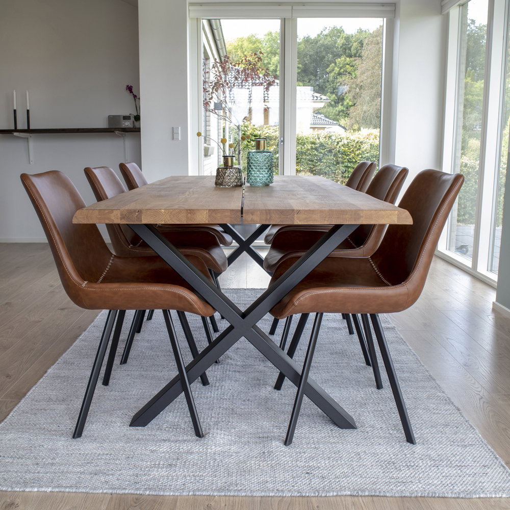 Toulon Spisebord med bølget kant, egetræ, natur, forberedt til tillægsplader, 95x200x75 cm - Billede 10