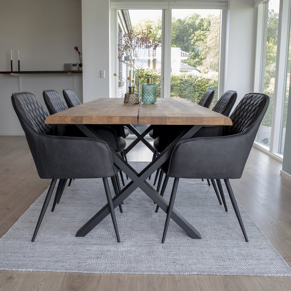 Toulon Spisebord med bølget kant, egetræ, natur, forberedt til tillægsplader, 95x200x75 cm - Billede 12