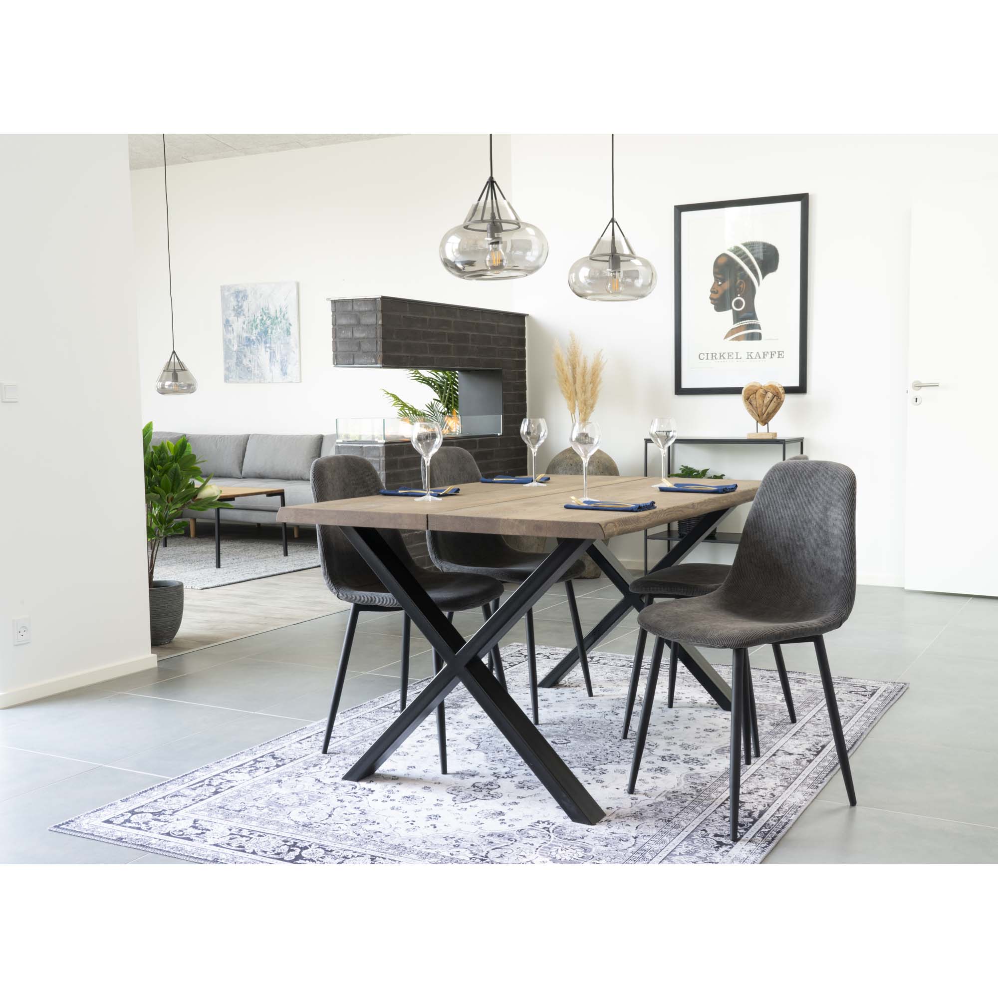 Toulon Spisebord med bølget kant, egetræ, smoked, forberedt til tillægsplader, 95x140x75 cm - Billede 5