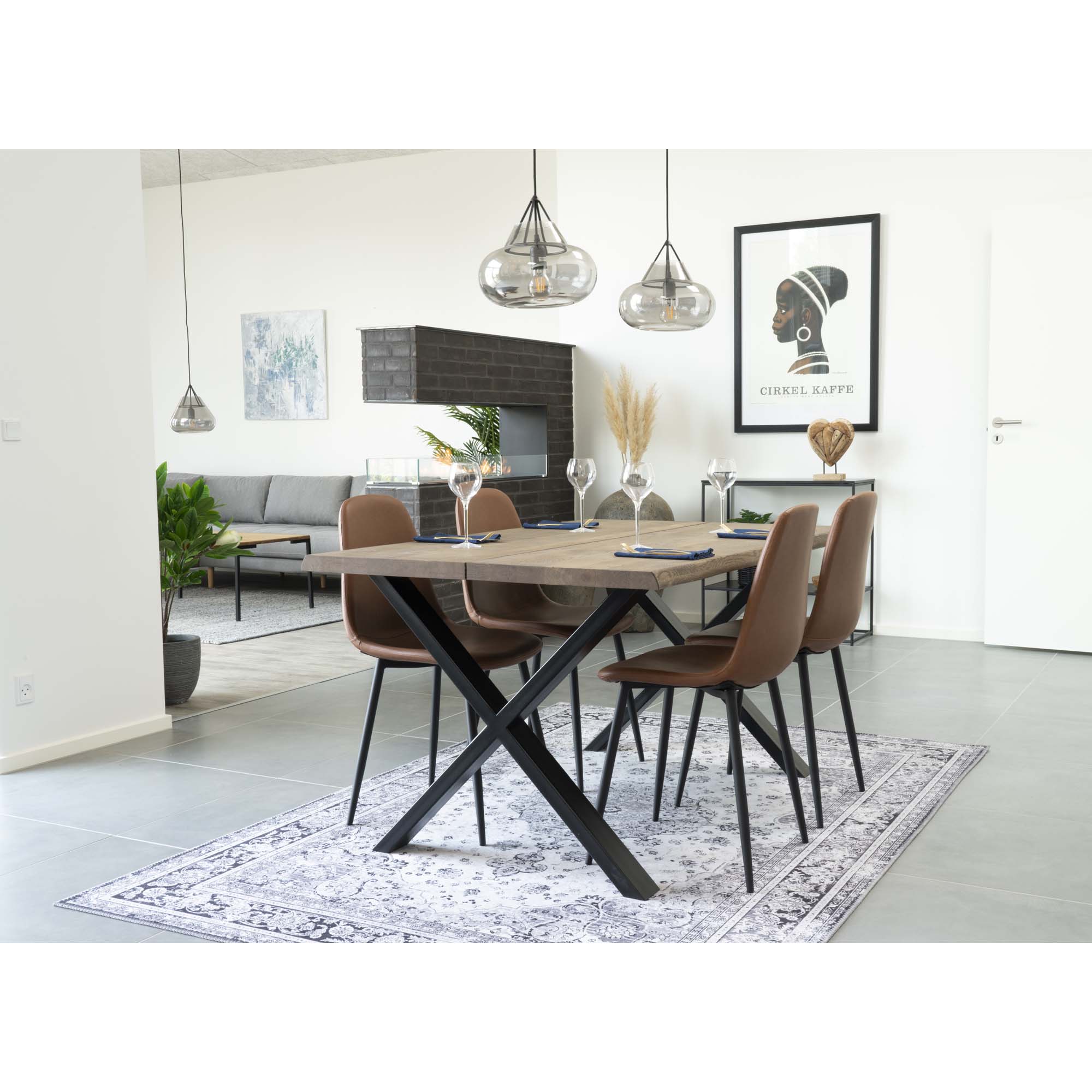 Toulon Spisebord med bølget kant, egetræ, smoked, forberedt til tillægsplader, 95x140x75 cm - Billede 6