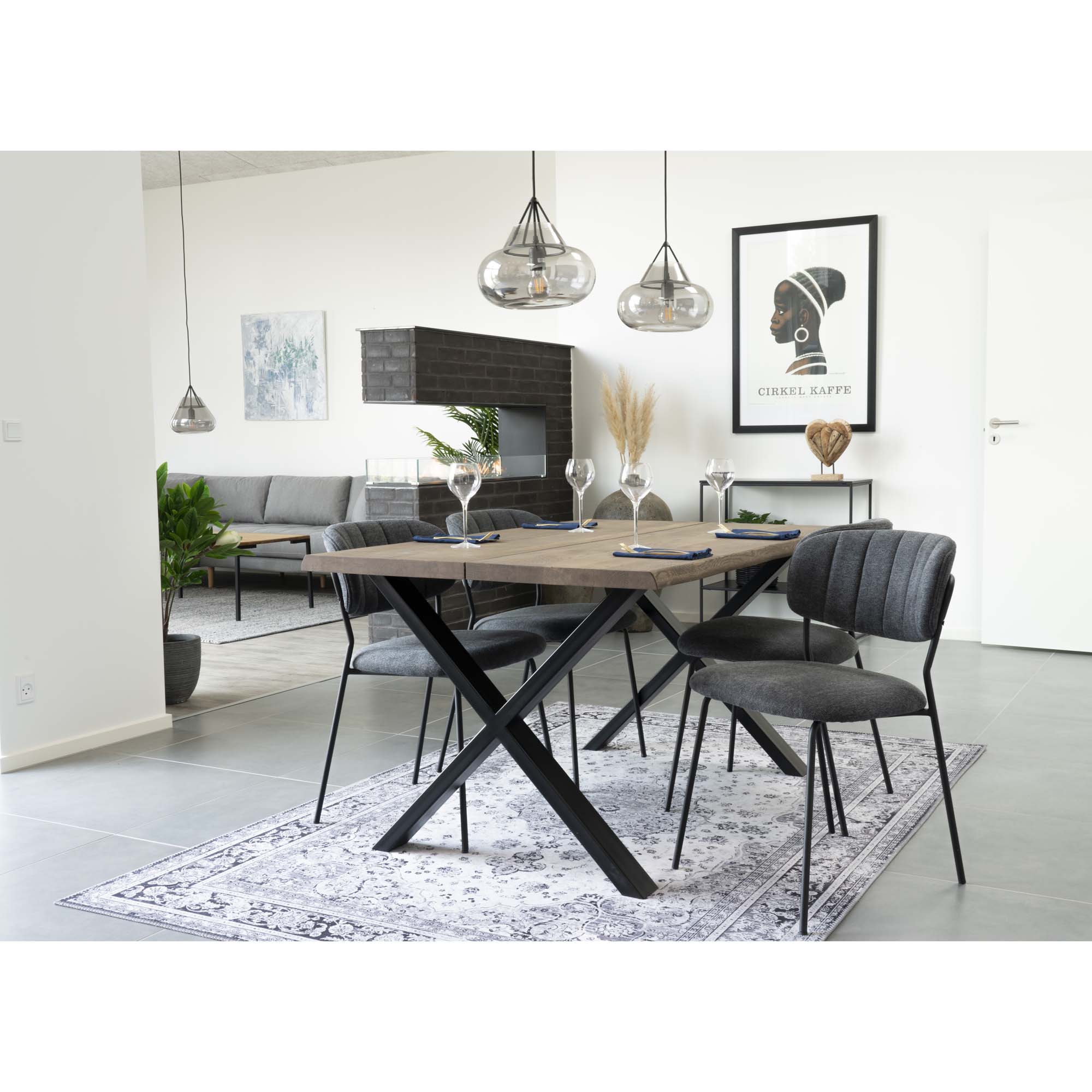 Toulon Spisebord med bølget kant, egetræ, smoked, forberedt til tillægsplader, 95x140x75 cm - Billede 7