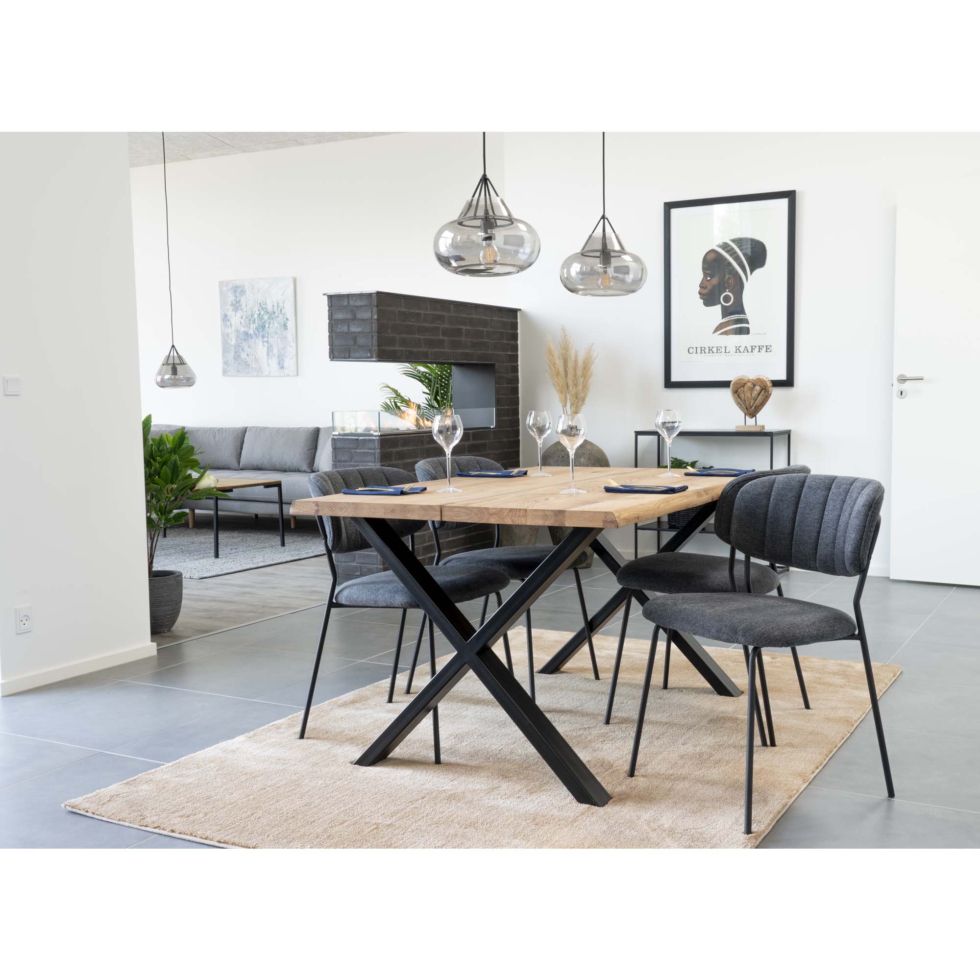 Toulon Spisebord med bølget kant, egetræ, natur, forberedt til tillægsplader, 95x140x75 cm - Billede 4