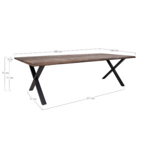 Toulon Spisebord med bølget kant, egetræ, smoked, forberedt til tillægsplader, 100x300x75 cm - Billede 4
