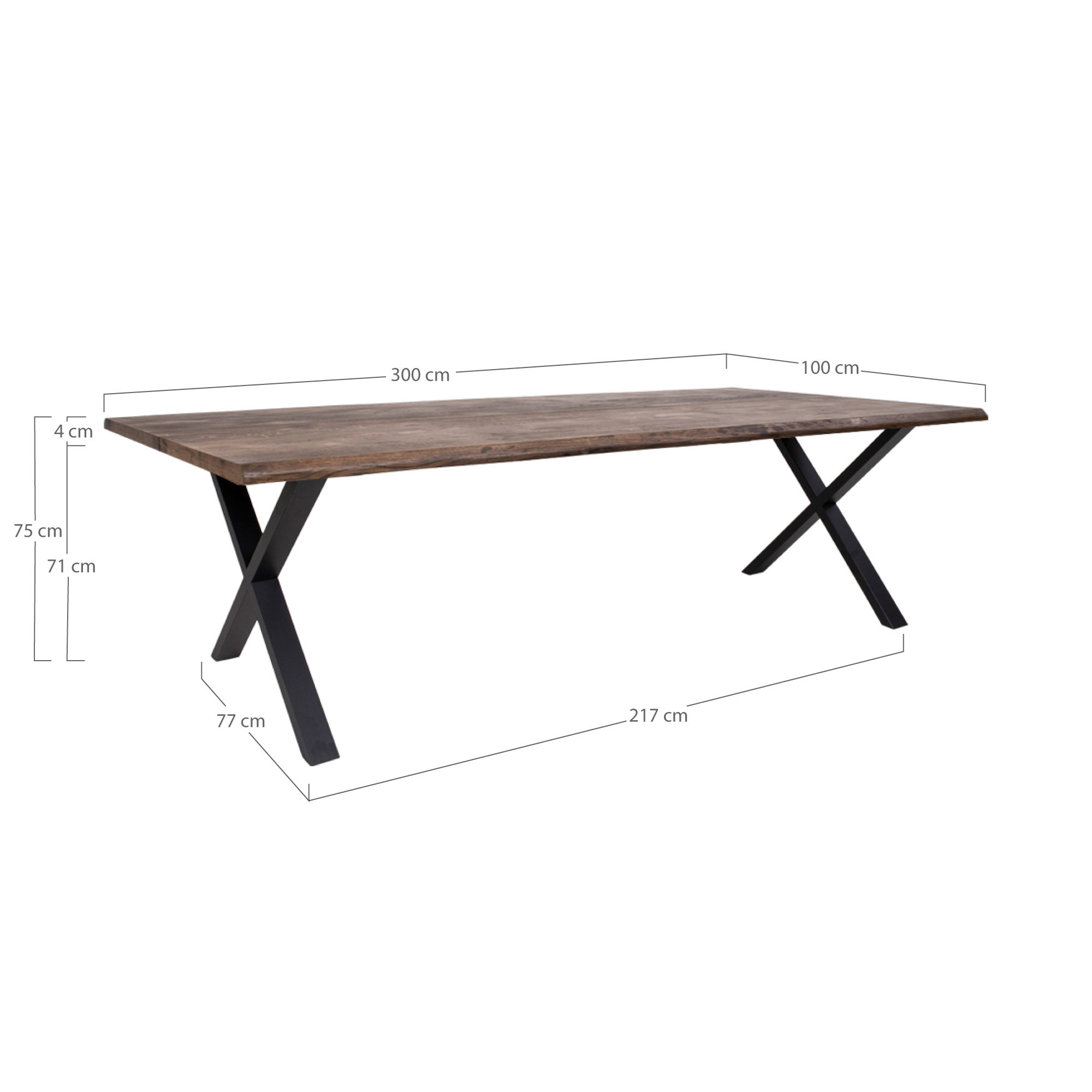 Toulon Spisebord med bølget kant, egetræ, smoked, forberedt til tillægsplader, 100x300x75 cm - Billede 4
