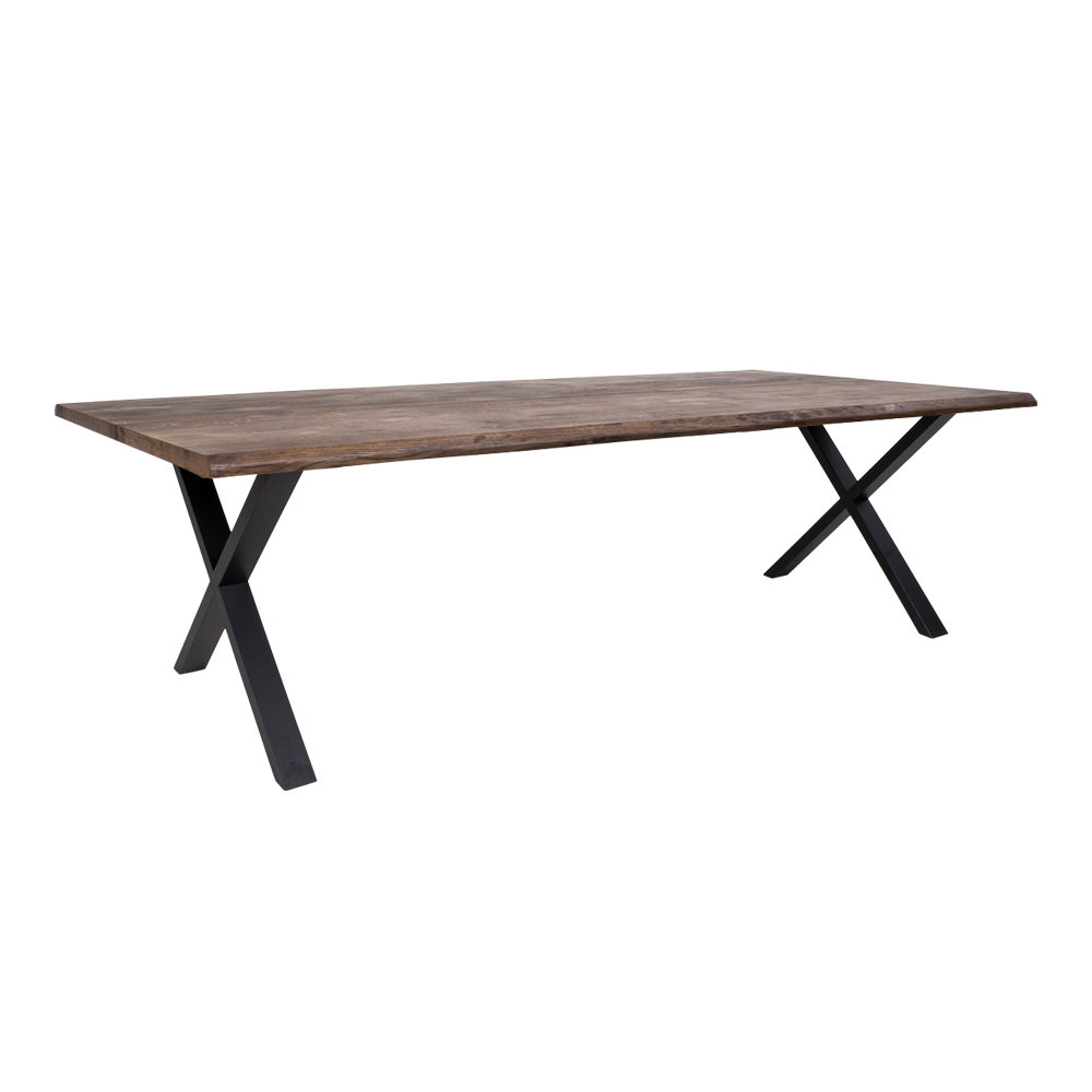 Toulon Spisebord med bølget kant, egetræ, smoked, forberedt til tillægsplader, 100x300x75 cm