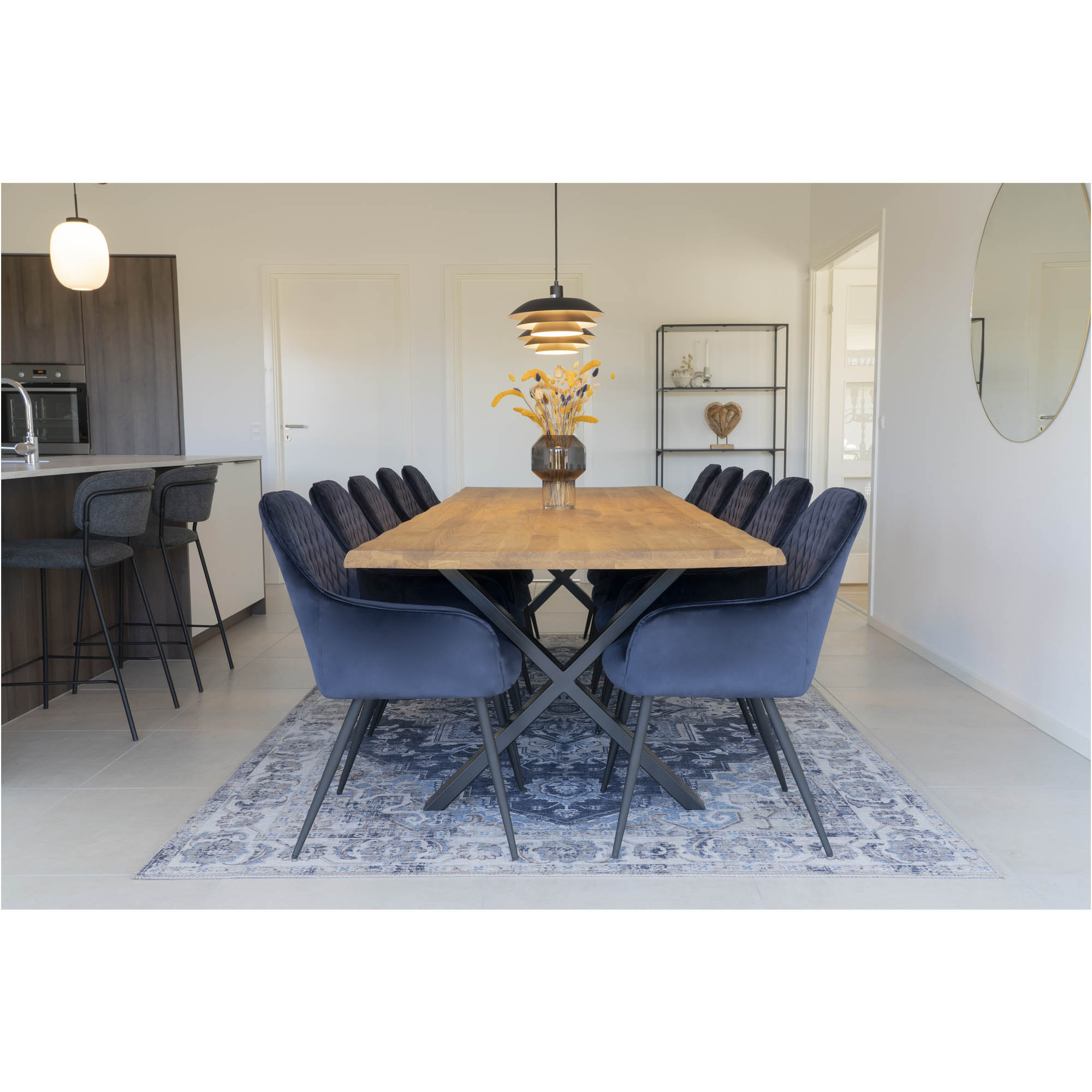 Toulon Spisebord med bølget kant, egetræ, natur, forberedt til tillægsplader, 100x300x75 cm - Billede 9