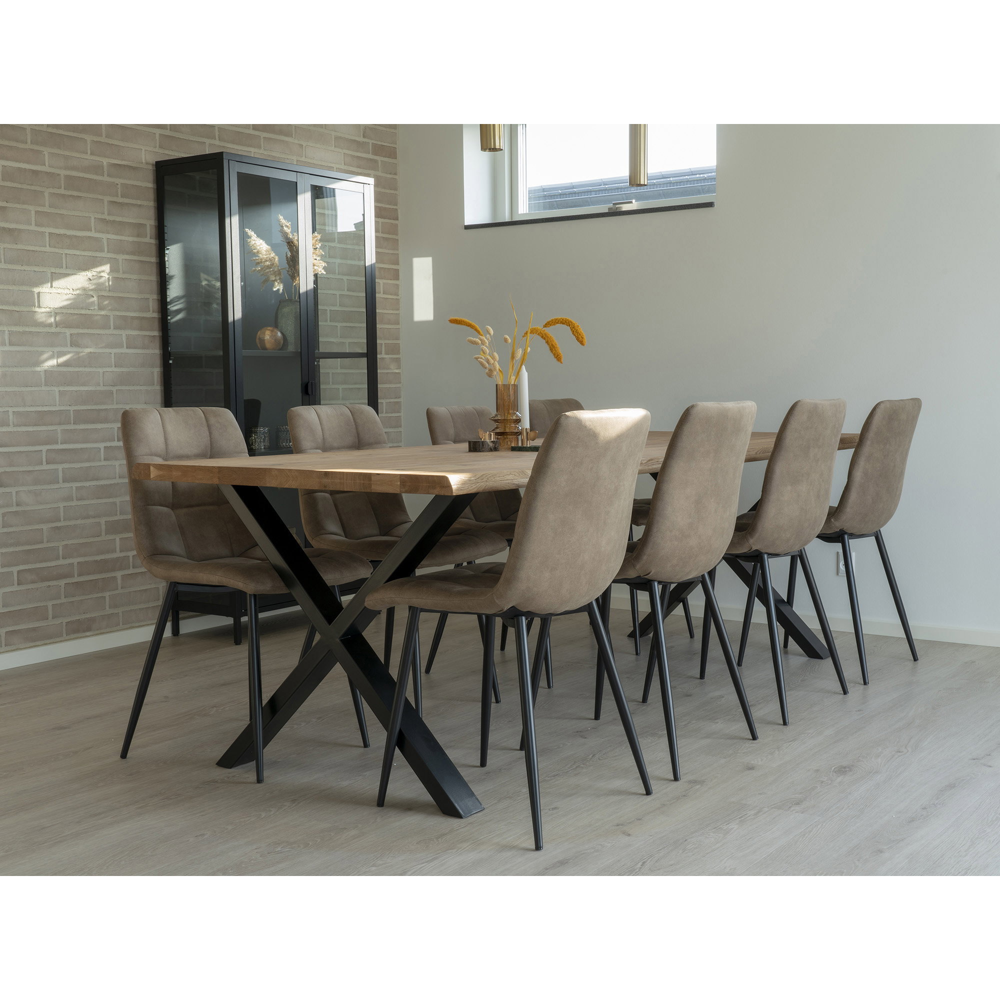 Toulon Spisebord med bølget kant, egetræ, natur, forberedt til tillægsplader, 100x300x75 cm - Billede 6
