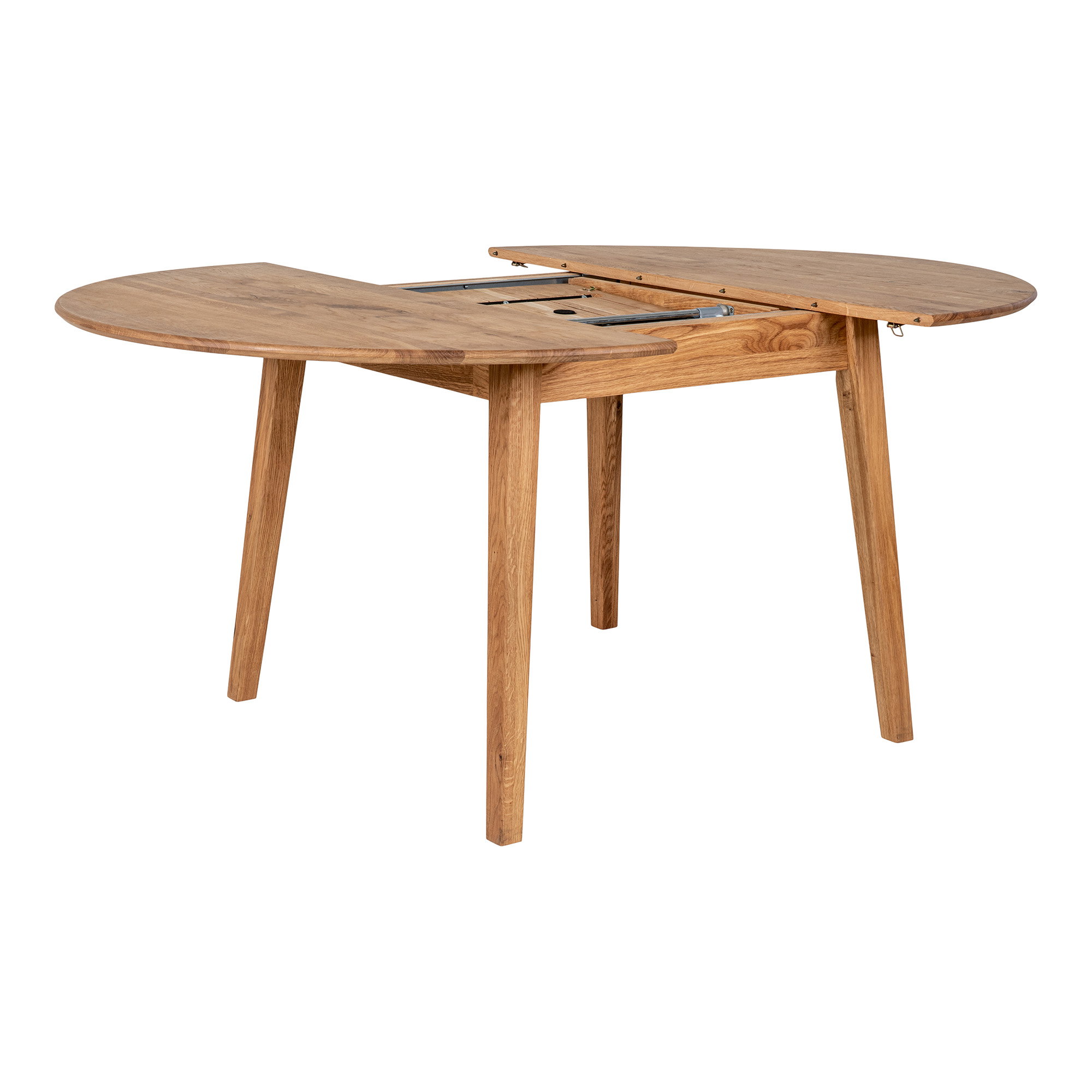 Metz Spisebord, egetræ, natur, indbyggget tillægsplade med butterflyfunktion, ø118x118-158x75 cm - Billede 3