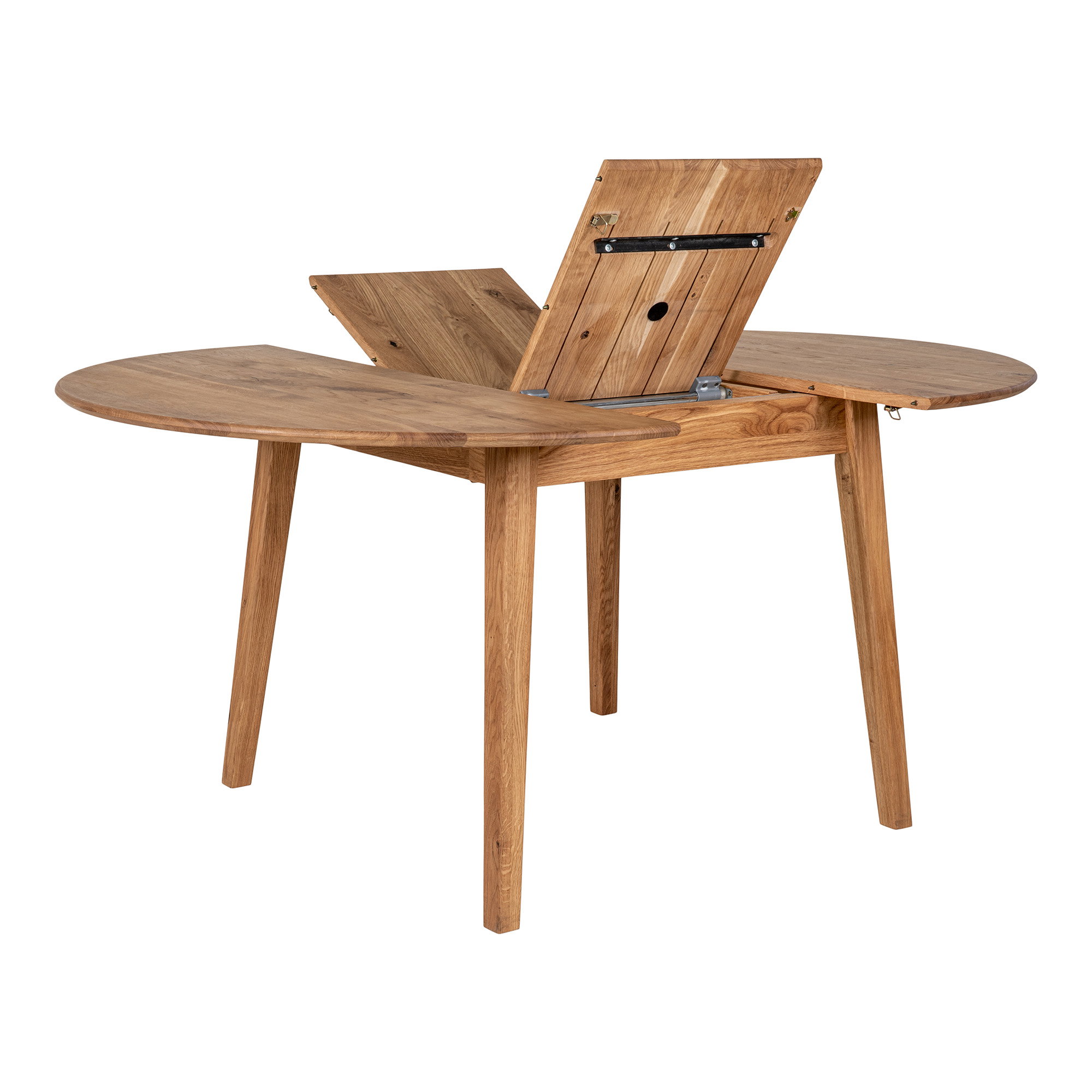 Metz Spisebord, egetræ, natur, indbyggget tillægsplade med butterflyfunktion, ø118x118-158x75 cm - Billede 4